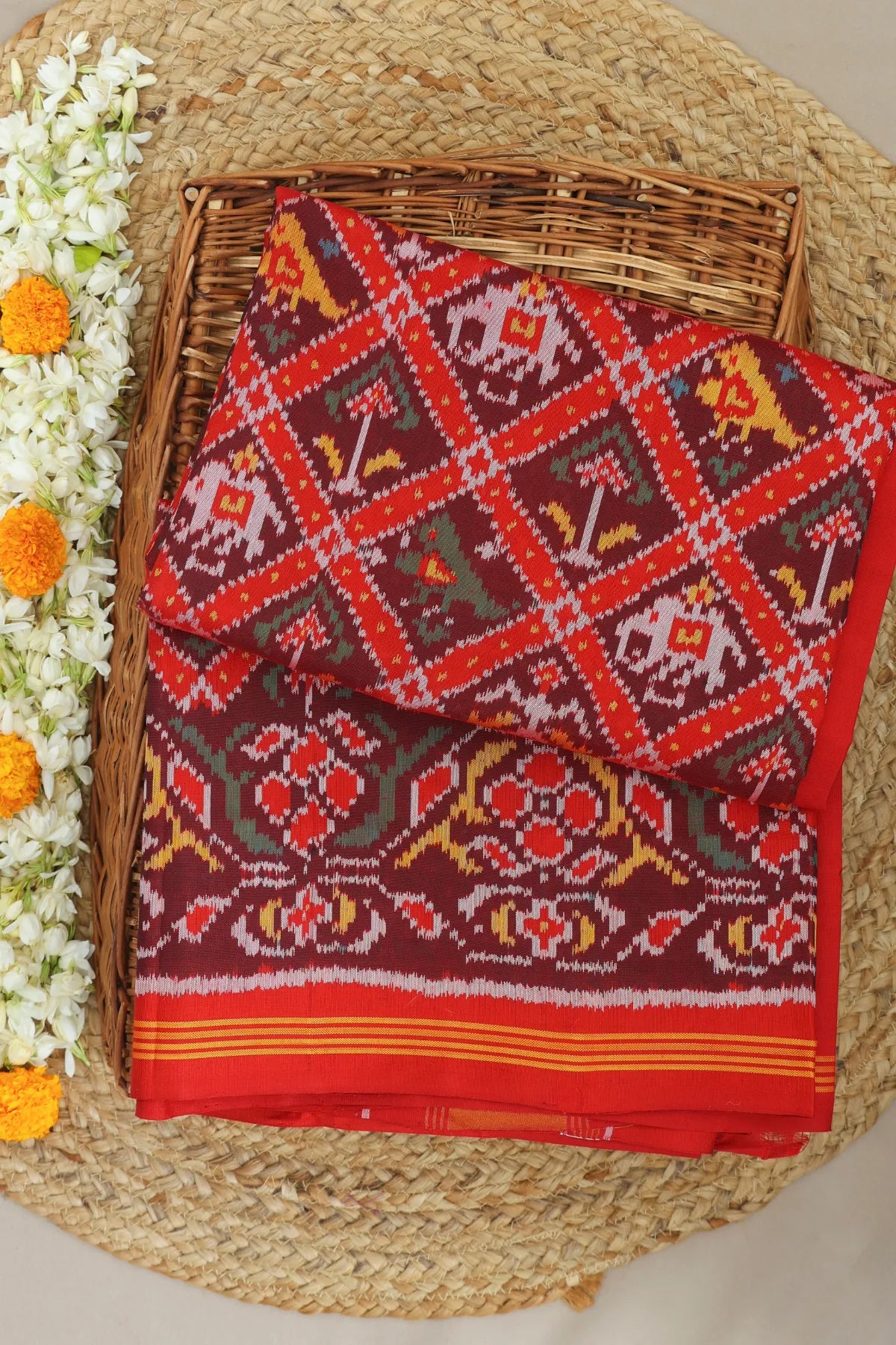 Small adtala design pallu border traditional semi double ikat patola saree