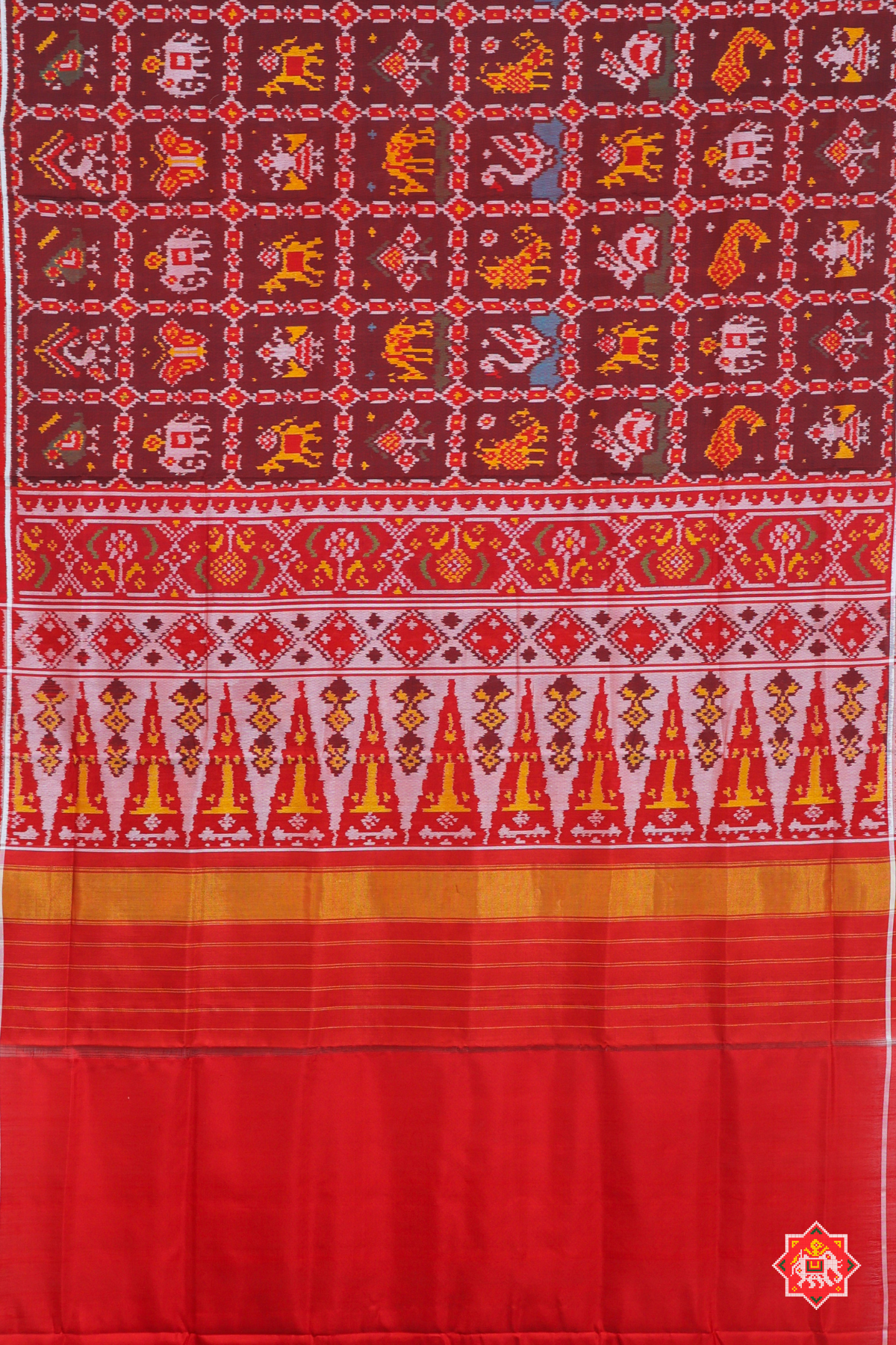 Masterpiece 14 motifs designer with traditional semi double ikat patola saree