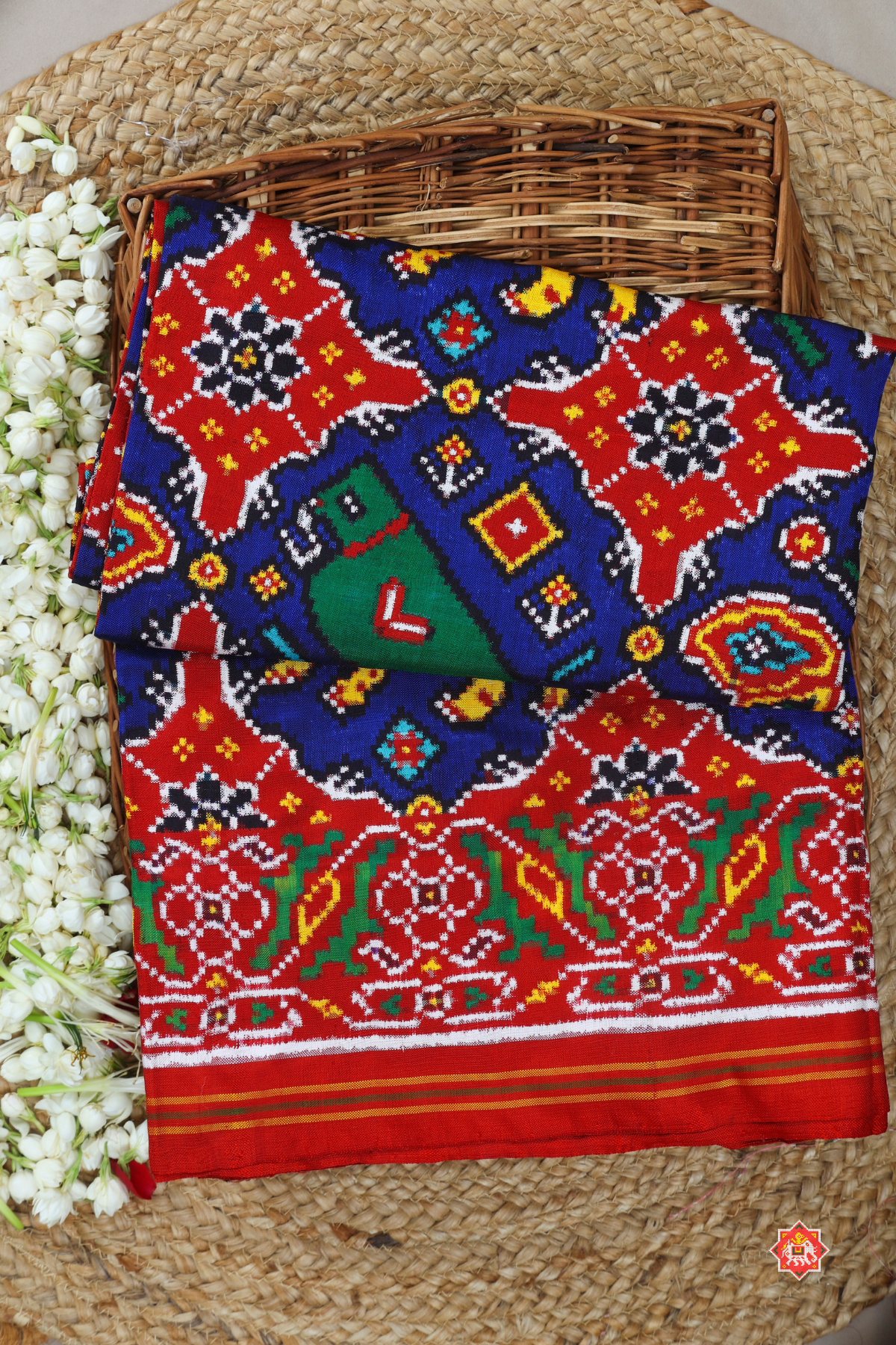 Patan patola  classic royal blue wildlife grid design with heritage motifs pure double ikat patola saree