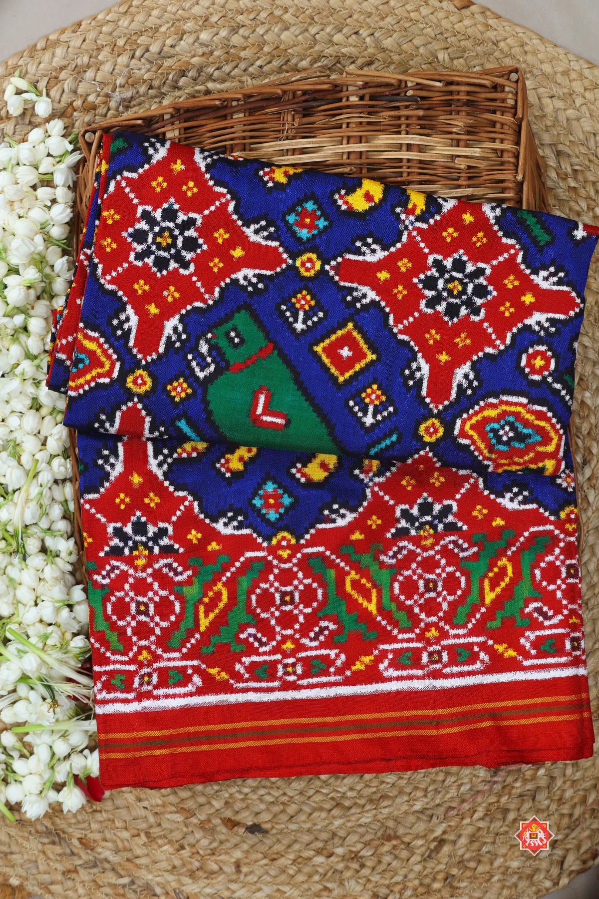Patan patola  classic royal blue wildlife grid design with heritage motifs pure double ikat patola saree