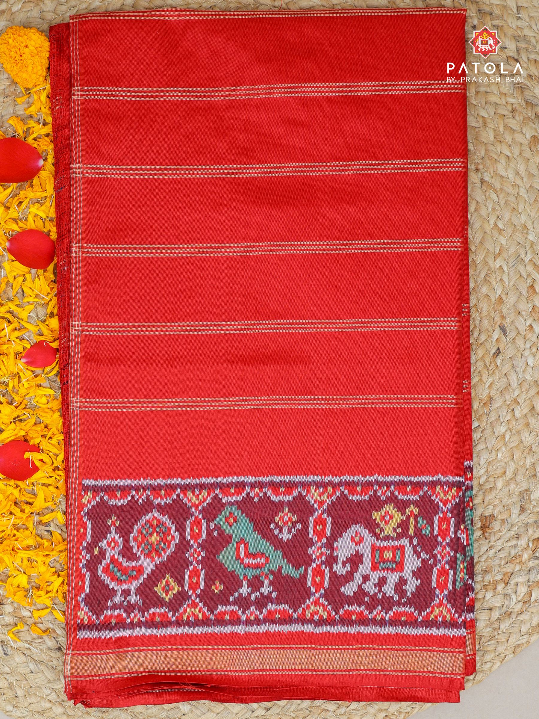 Masterpiece Plain Red with Patola Tissue Lines design with blouse patola design Semi double ikat patola saree