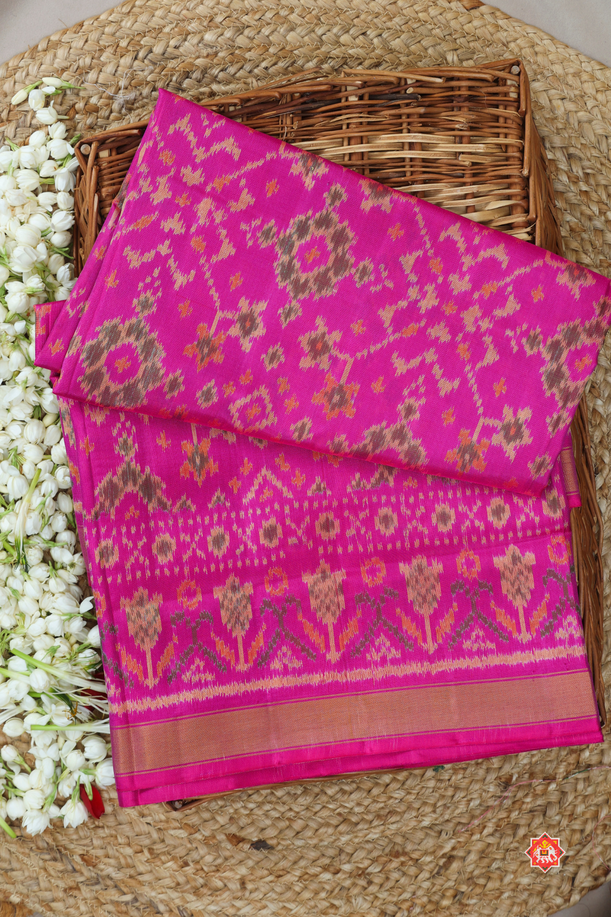 Navratna design with small tissue border single ikat patola saree