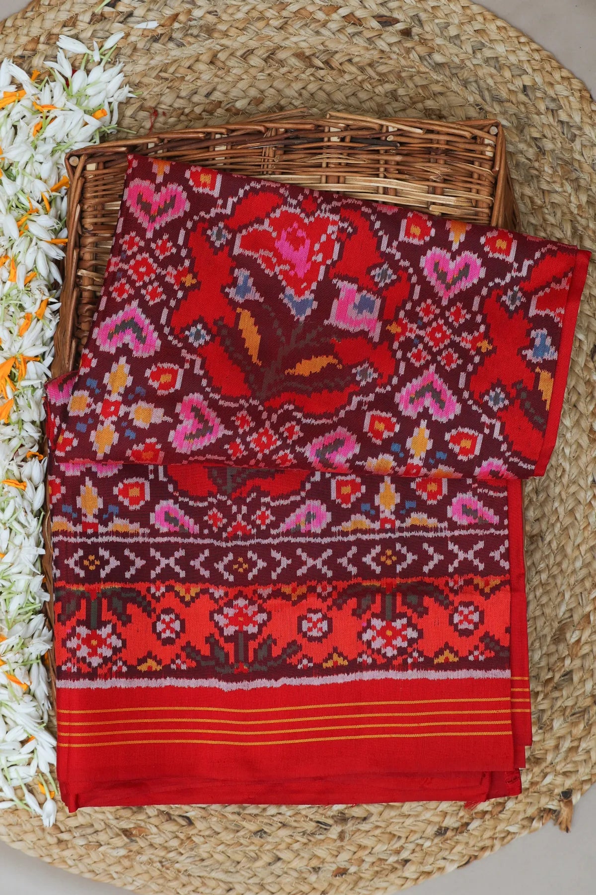 Masterpiece chabdi rose designer with pallu border unique design semi double ikat patola saree