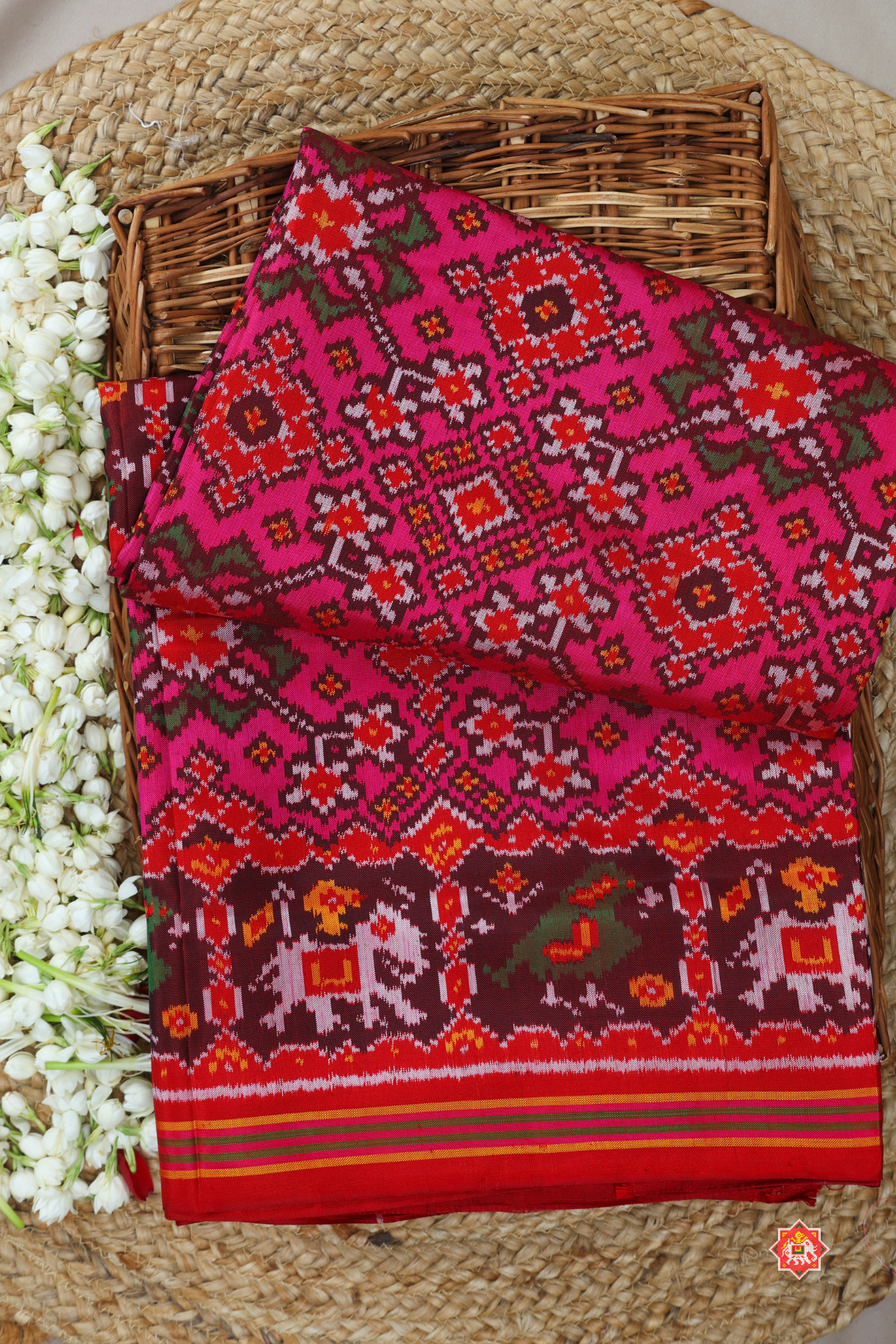 Navratna design with minakari work & border motif design semi double ikat patola saree