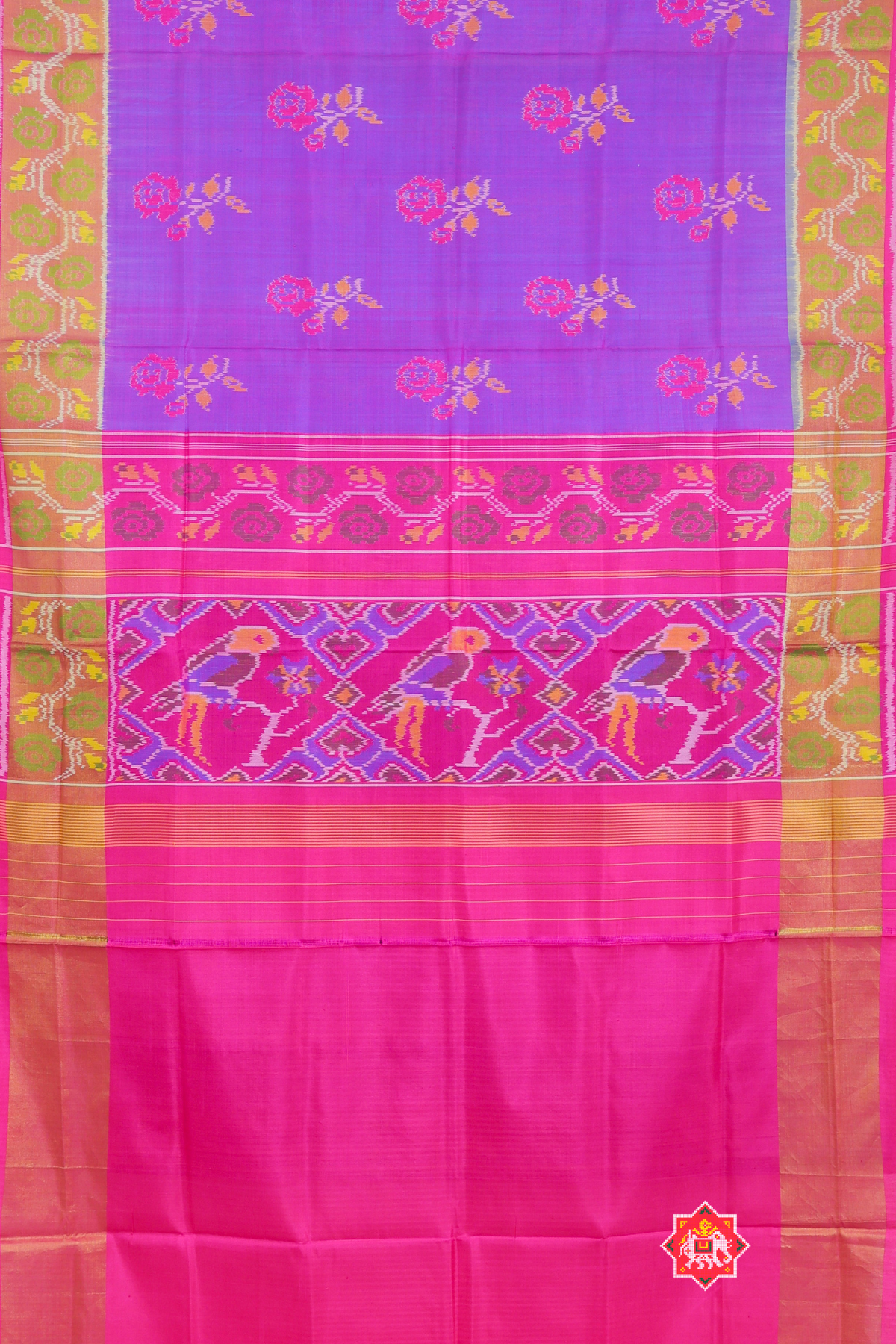Funcy rose design with tissue border single ikat patola saree