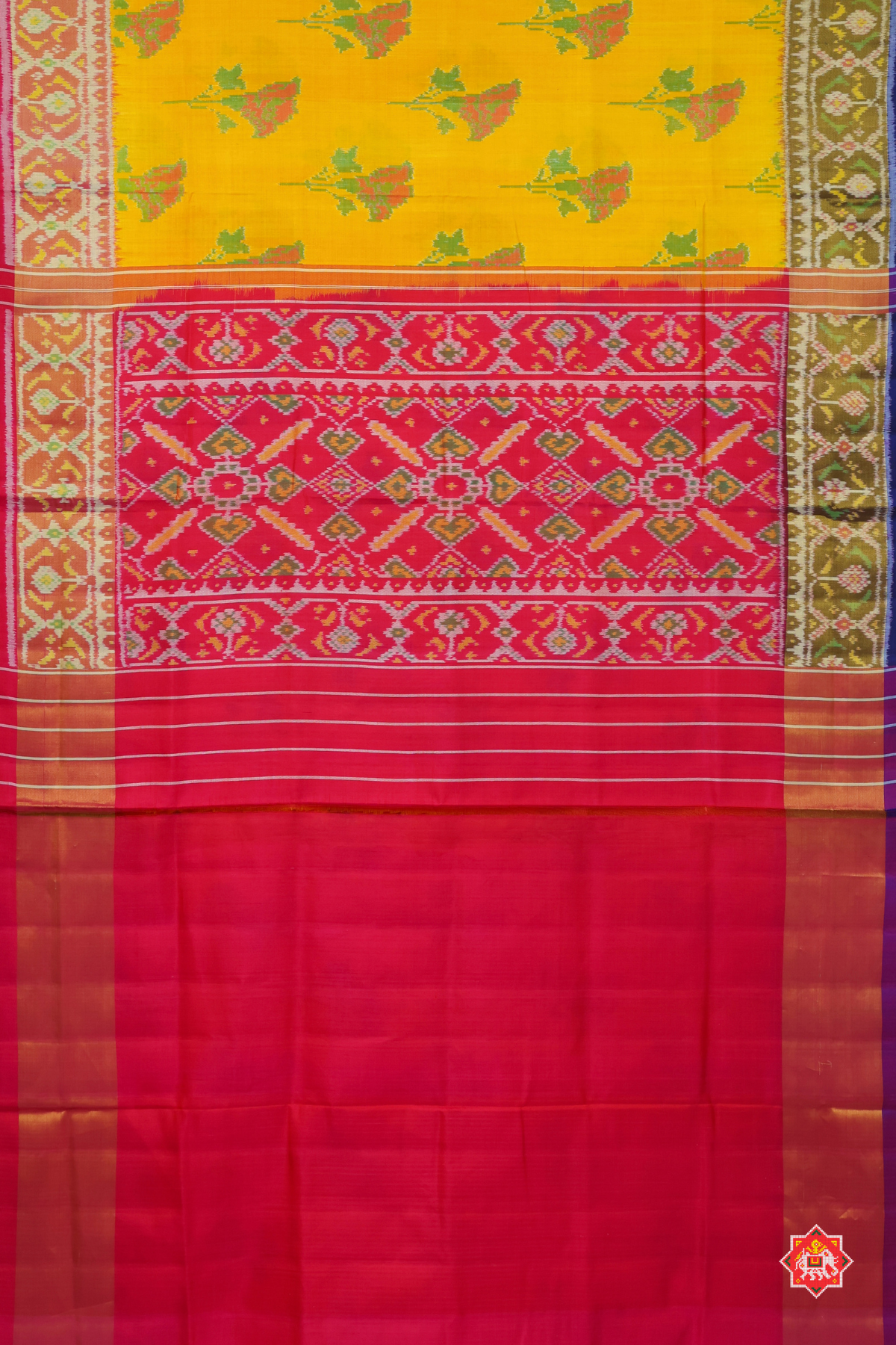 Rose designer piece with 2 colors border single ikat patola saree