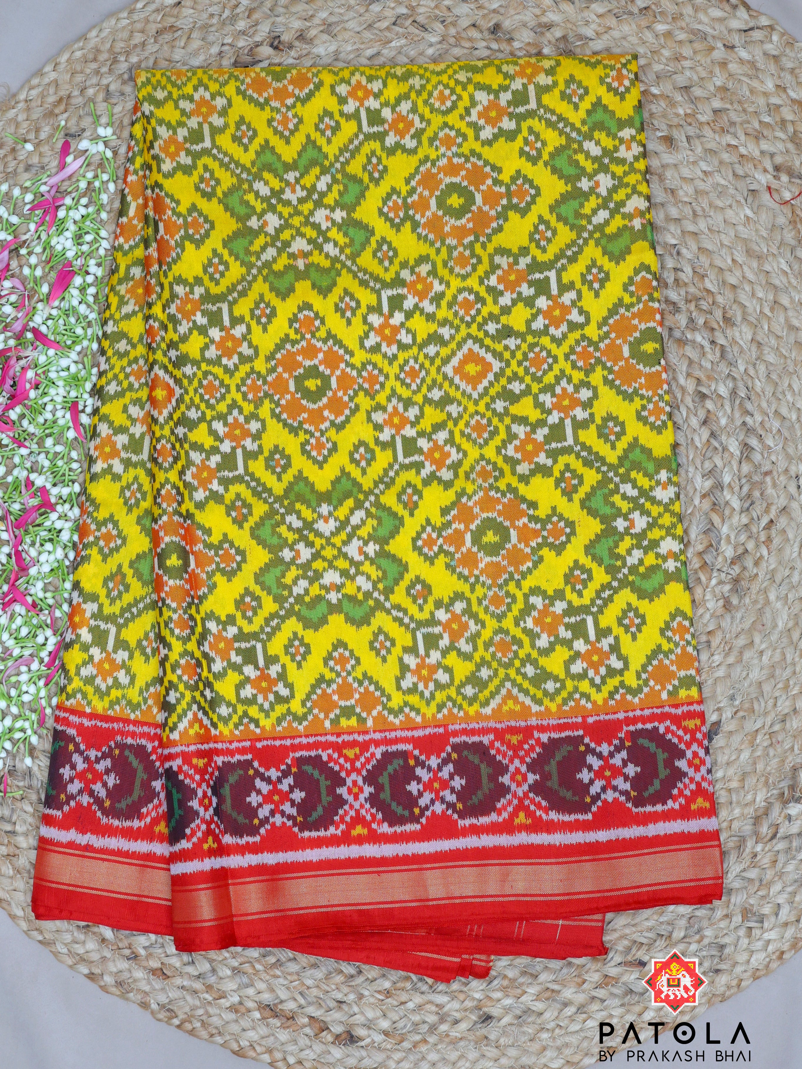 Yellow Navratna Designer Semi Double Ikat Patola Saree