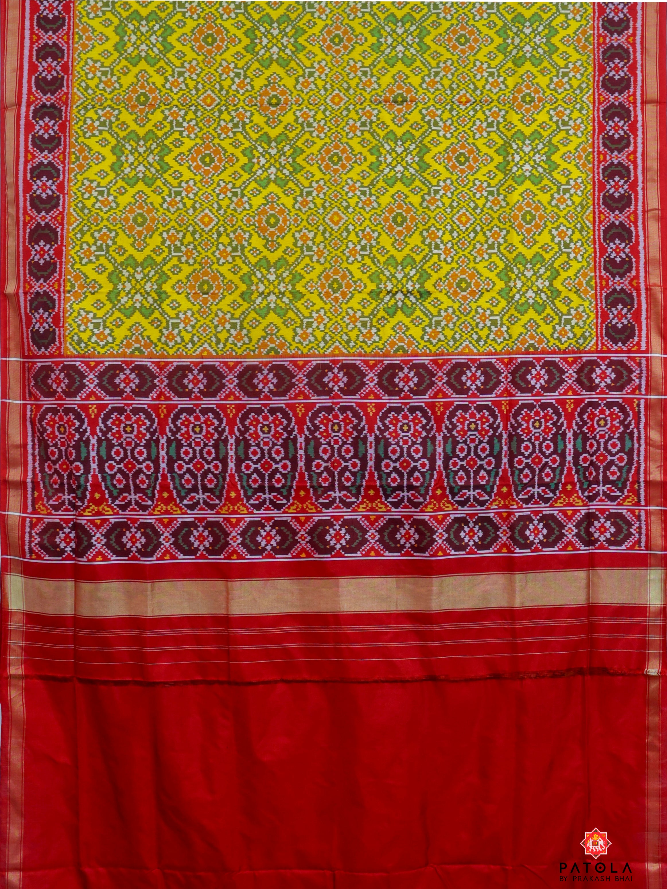 Yellow Navratna Designer Semi Double Ikat Patola Saree
