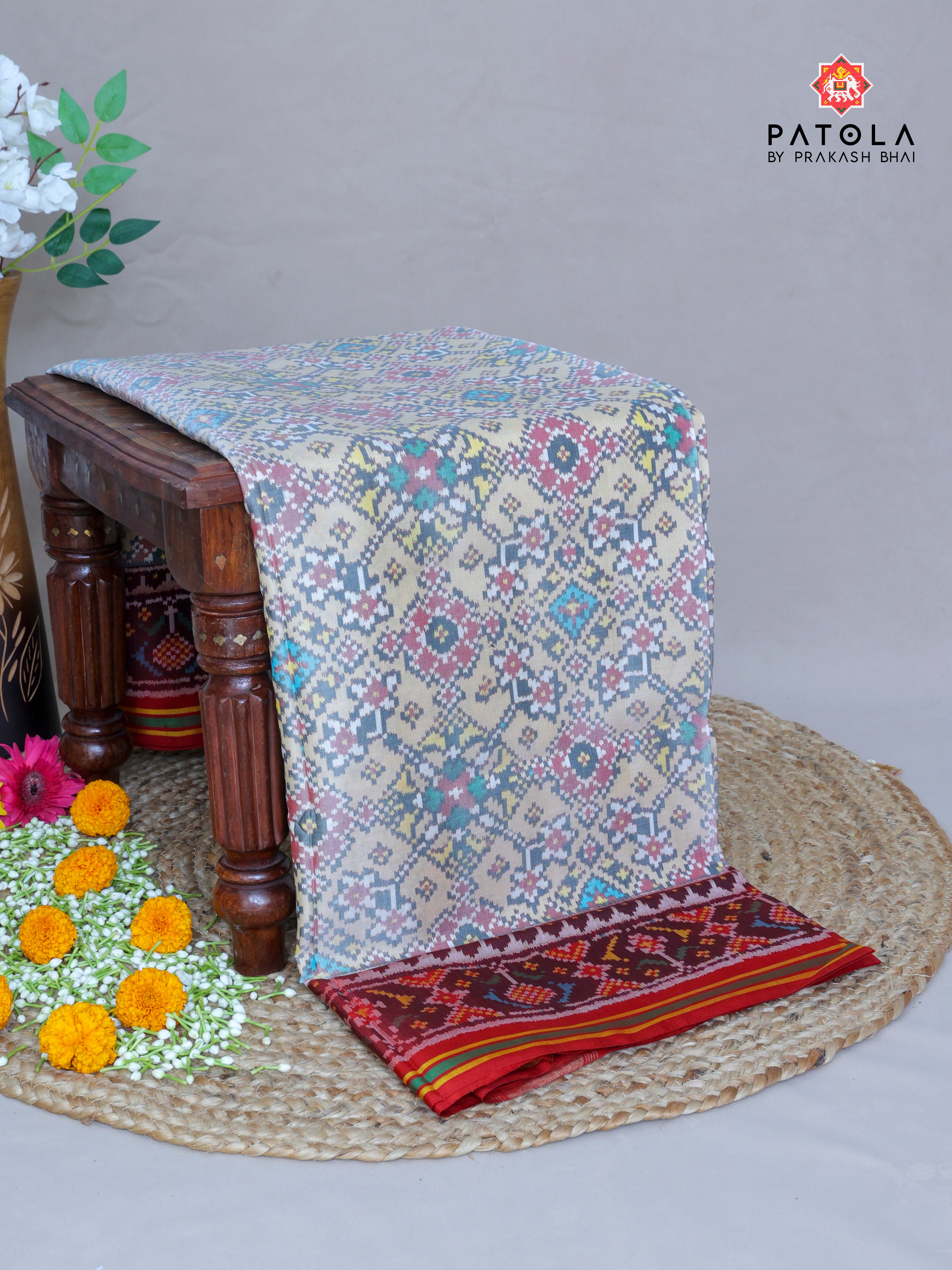 Traditional Navratna Design Semi Double Ikat Patola Saree