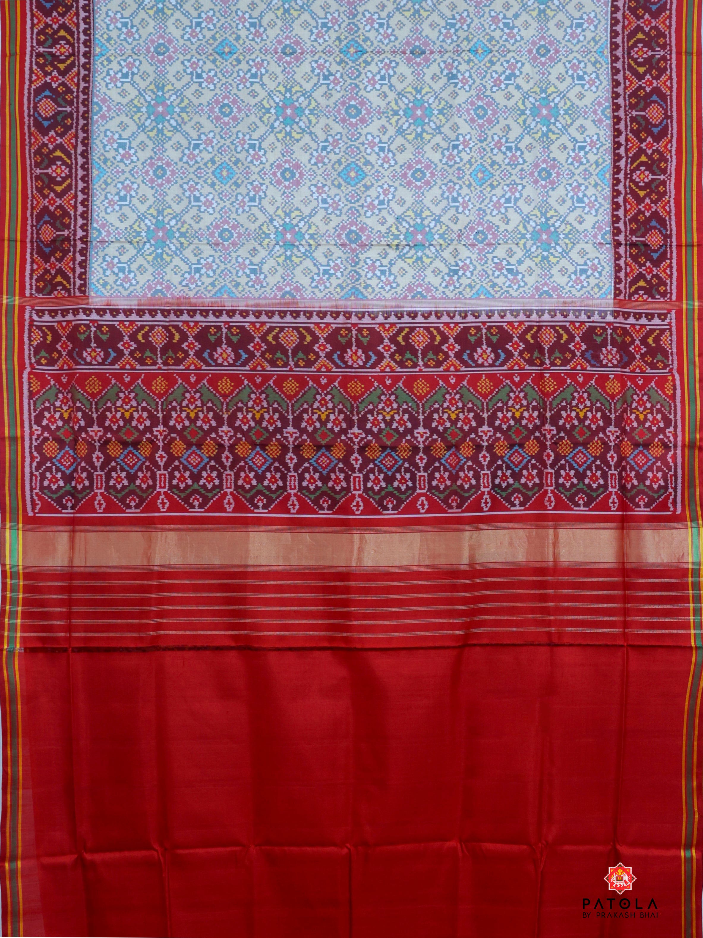 Traditional Navratna Design Semi Double Ikat Patola Saree