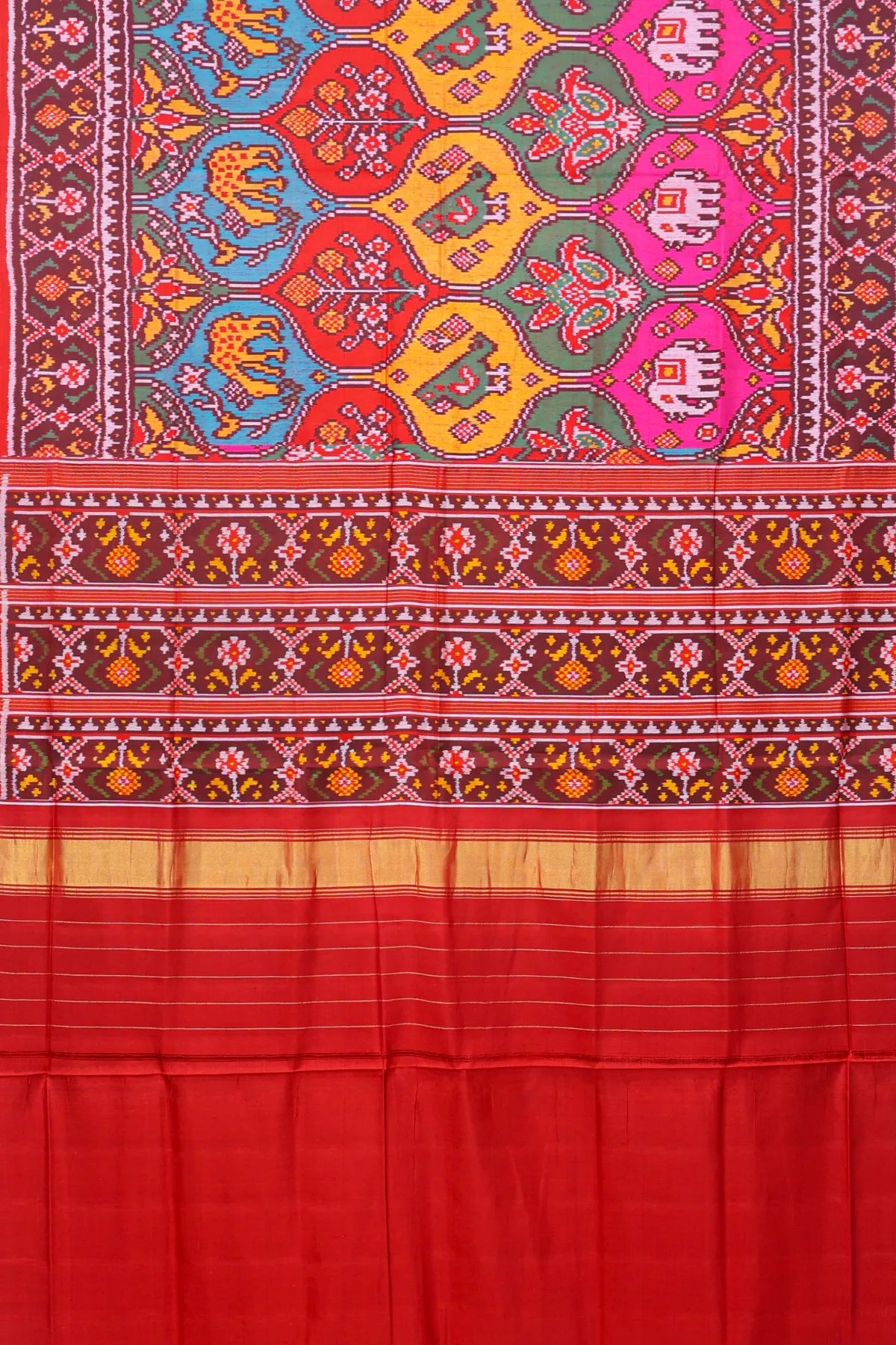 Master piece chabdi design with motifs pallu border Traditional ghughroo design semi double ikat patola saree