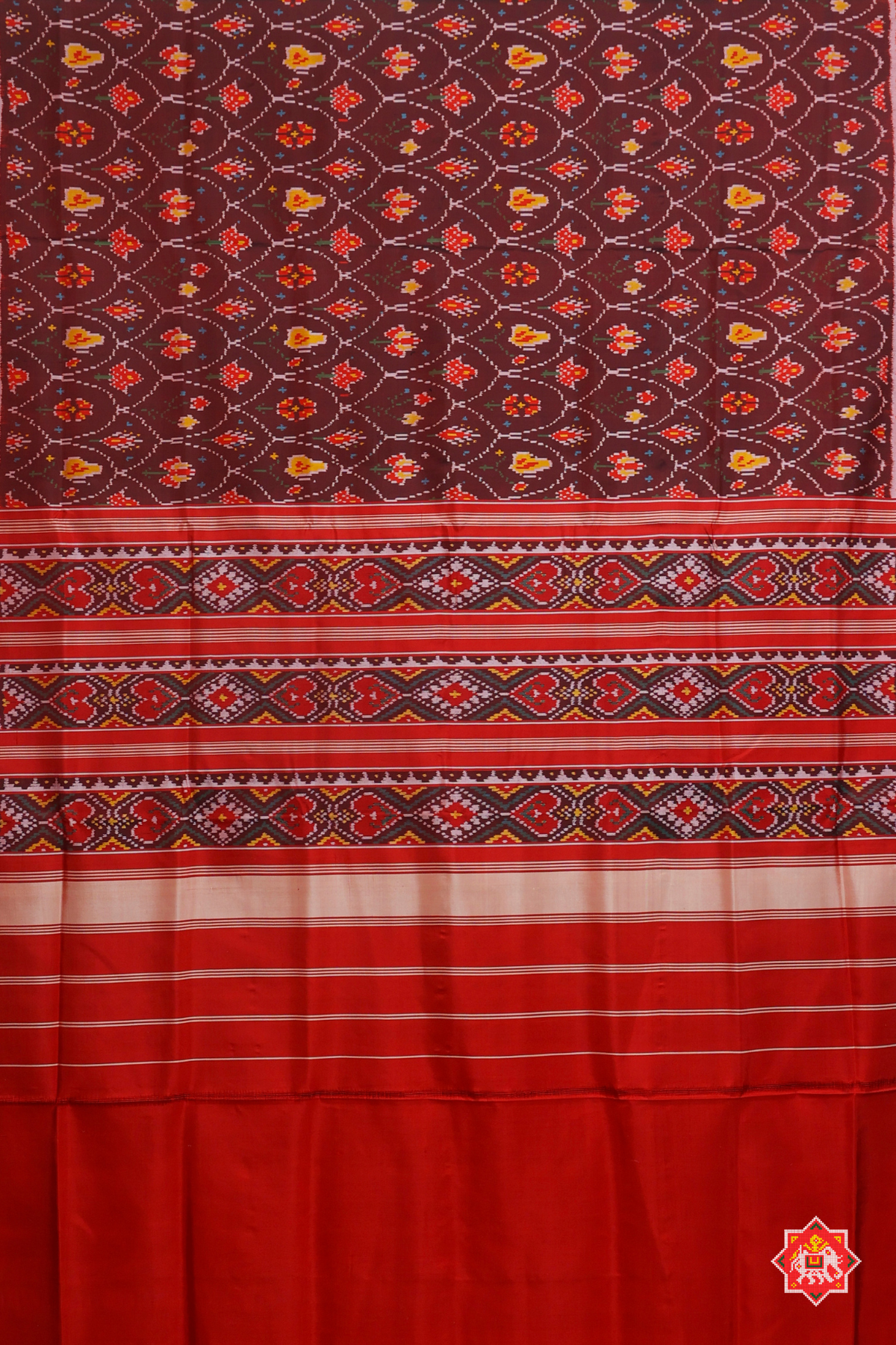 Fancy flowers design without tissue border single ikat patola saree