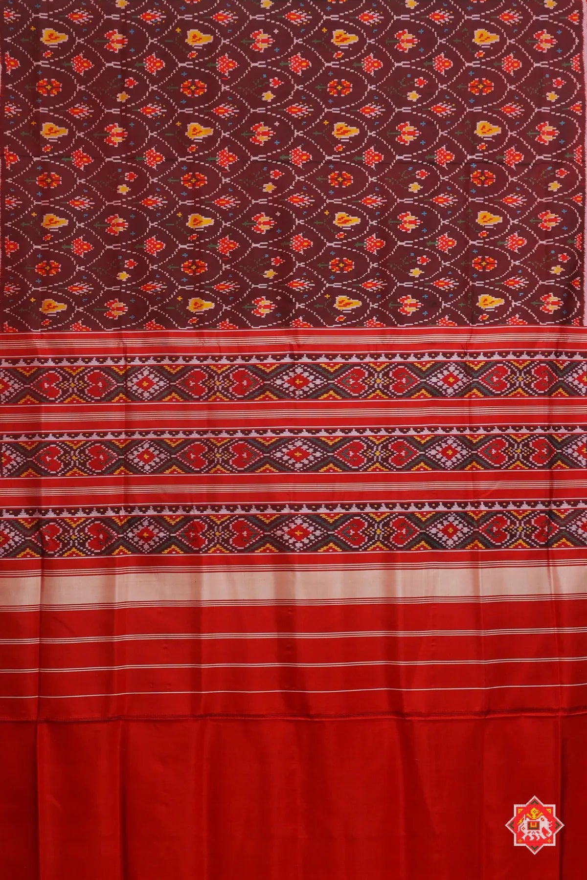 Fancy flowers design without tissue border single ikat patola saree
