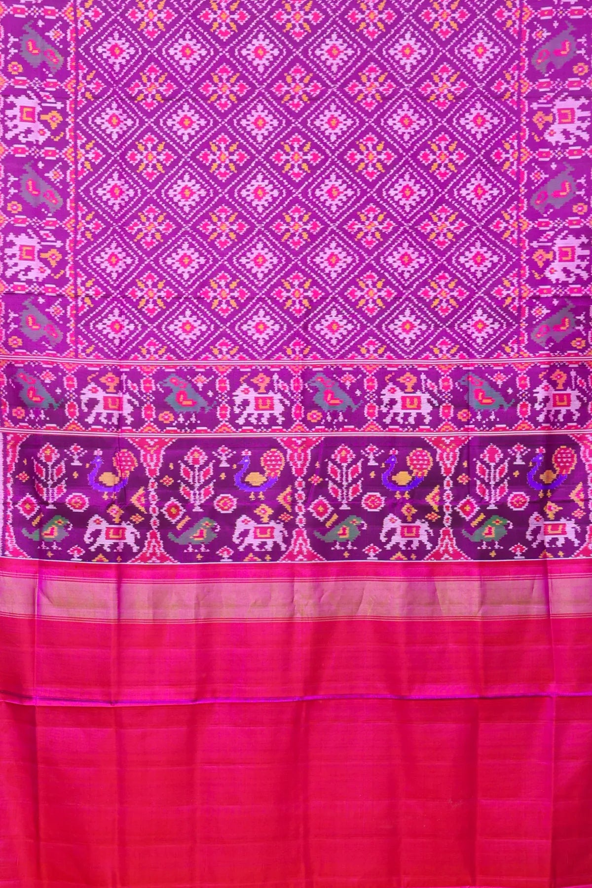 Plain colour chanda-Bhaat design with pallu border motif design  semi double ikat patola saree