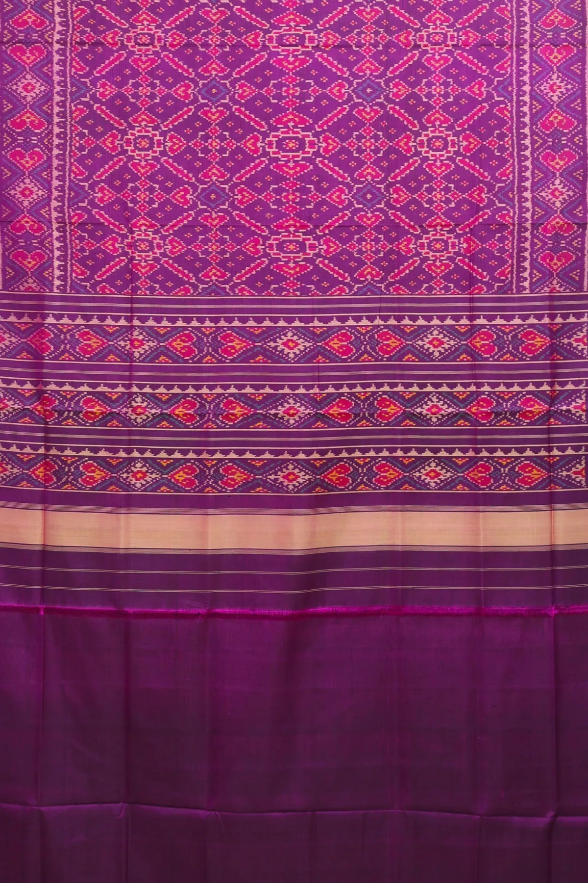 Manek chowk design with minakari work without tissue border single ikat patola saree