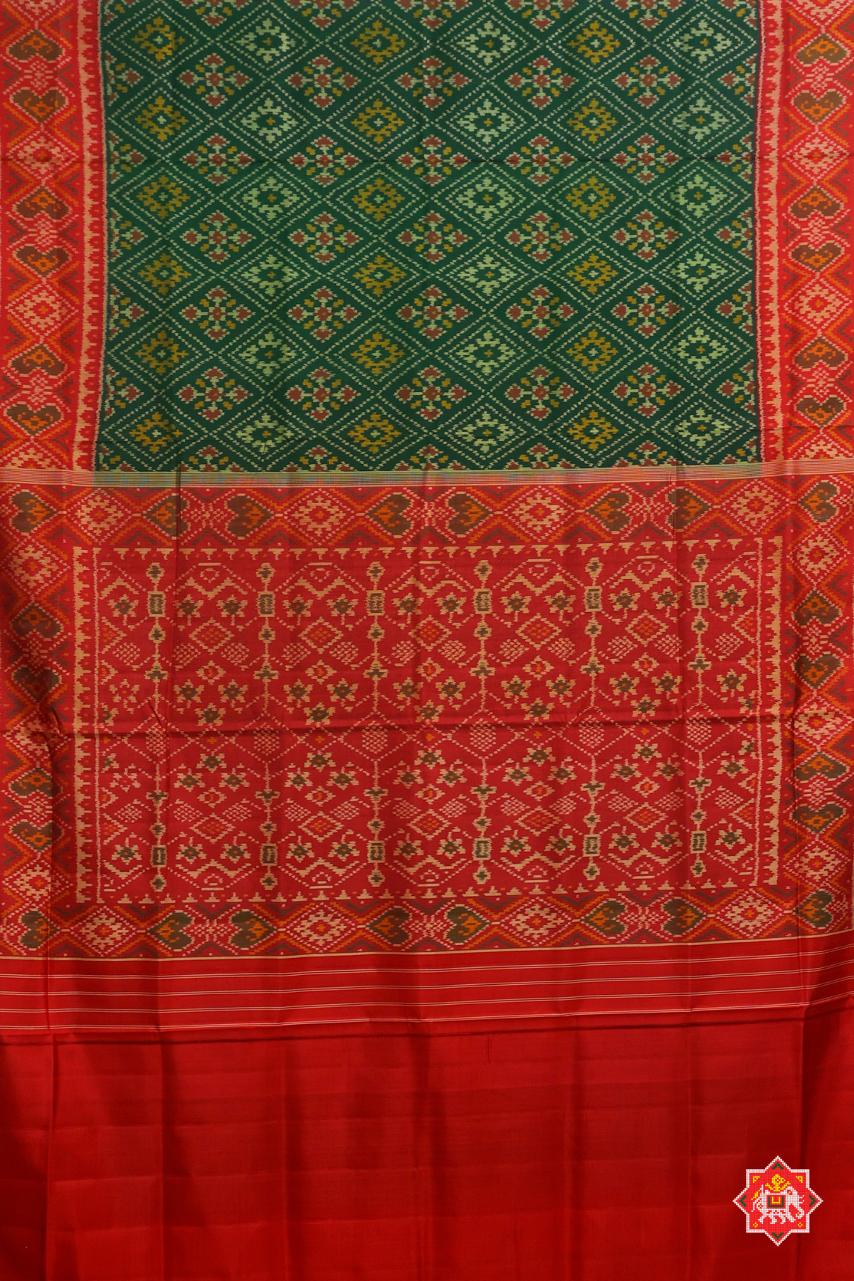Chandabhat design with pallu border contras & small tissue border single ikat patola saree
