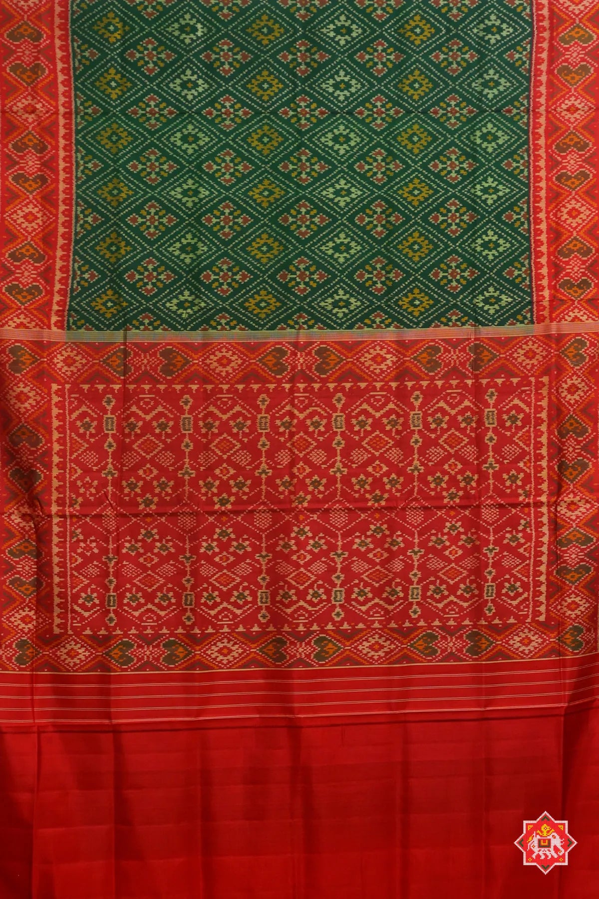 Chandabhat design with pallu border contras & small tissue border single ikat patola saree