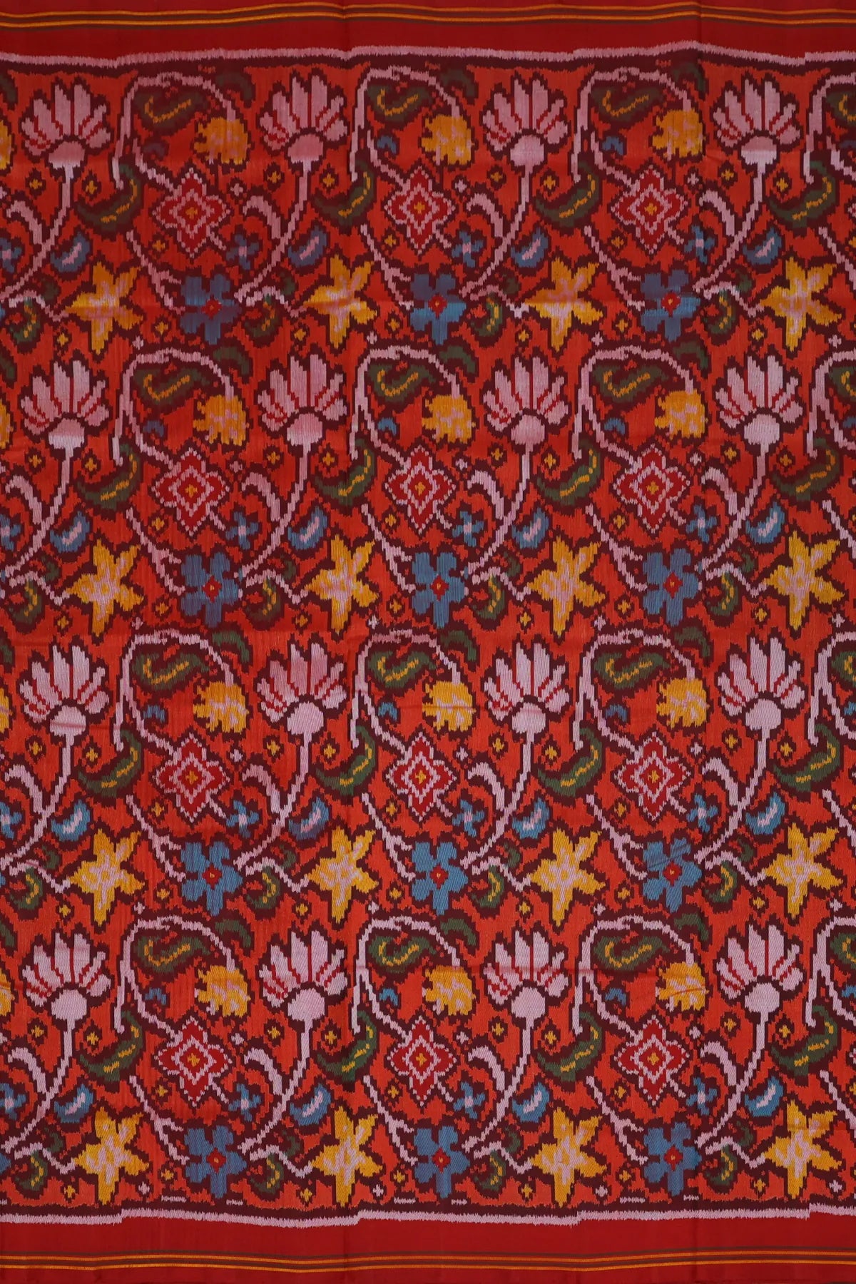 Masterpiece rangoli design with lines border traditional pallu design semi double ikat patola saree