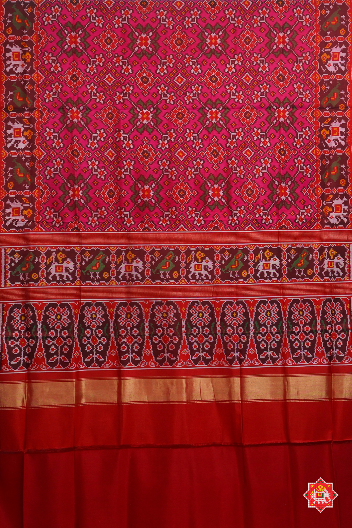 Navratna design with minakari work & border motif design semi double ikat patola saree