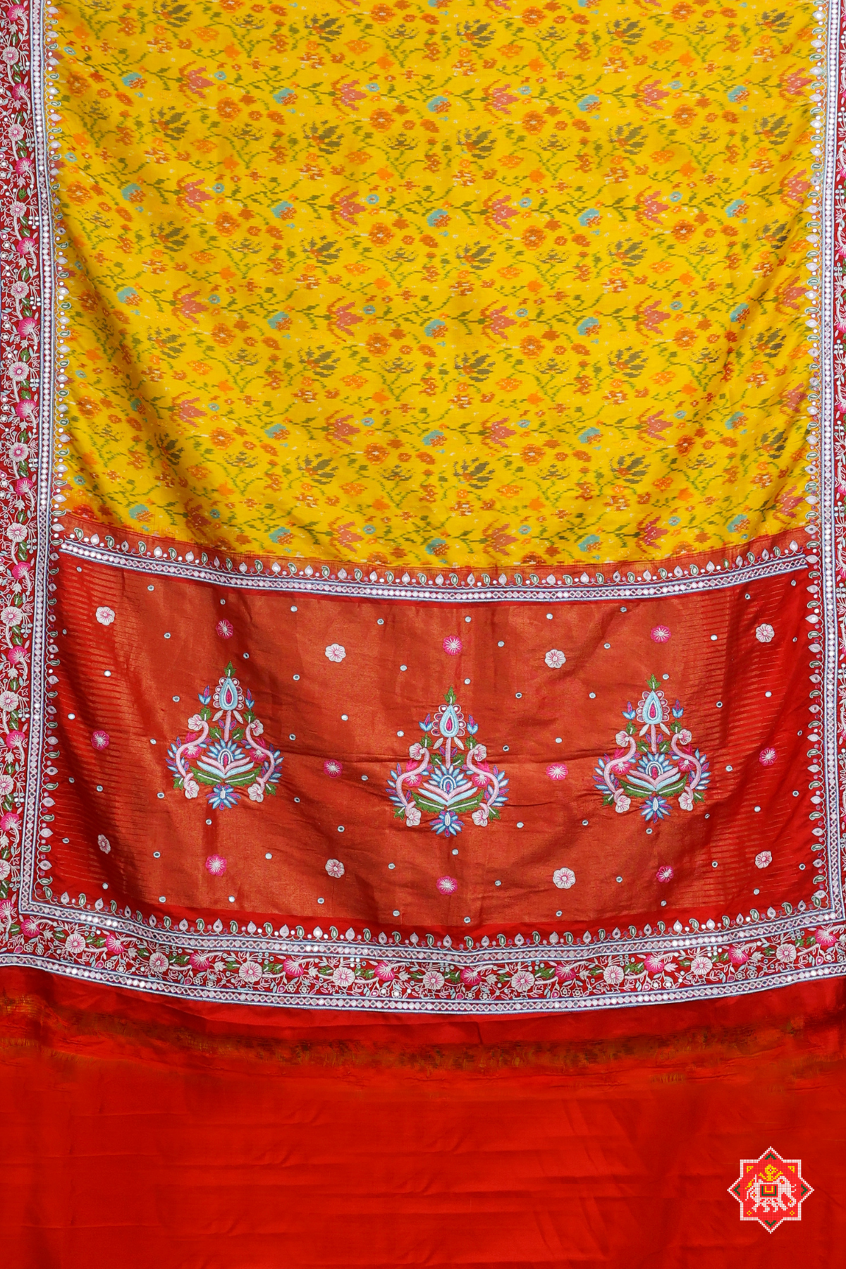 Classic flowers design with border design hand moti work ( special navratri concept) hand work saree