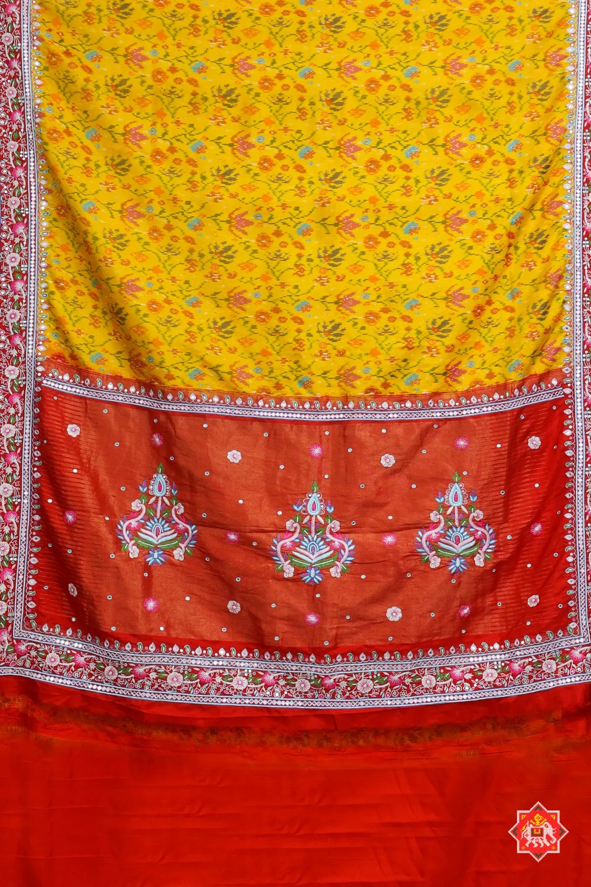 Classic flowers design with border design hand moti work ( special navratri concept) hand work saree