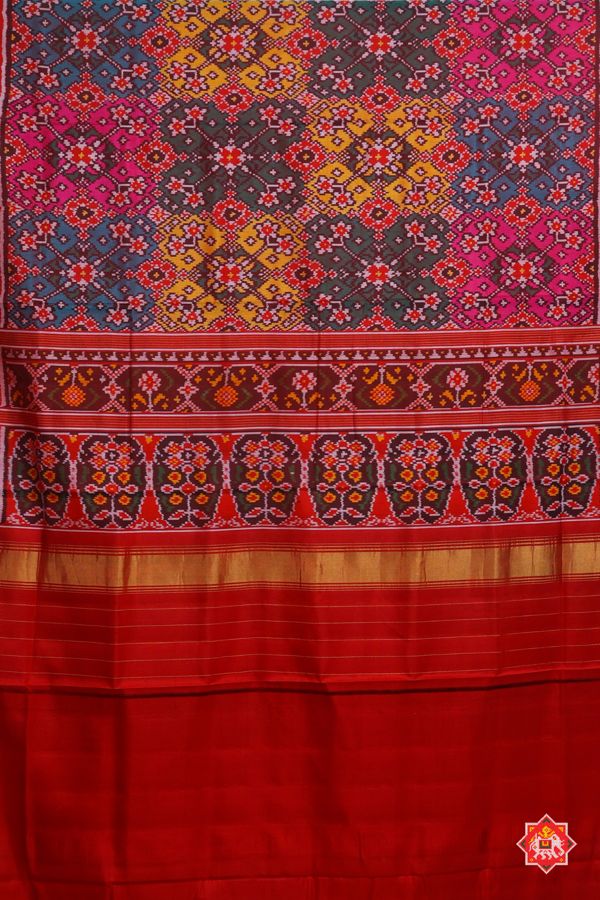 Master piece navrtana design & minakari work semi double ikat patola saree