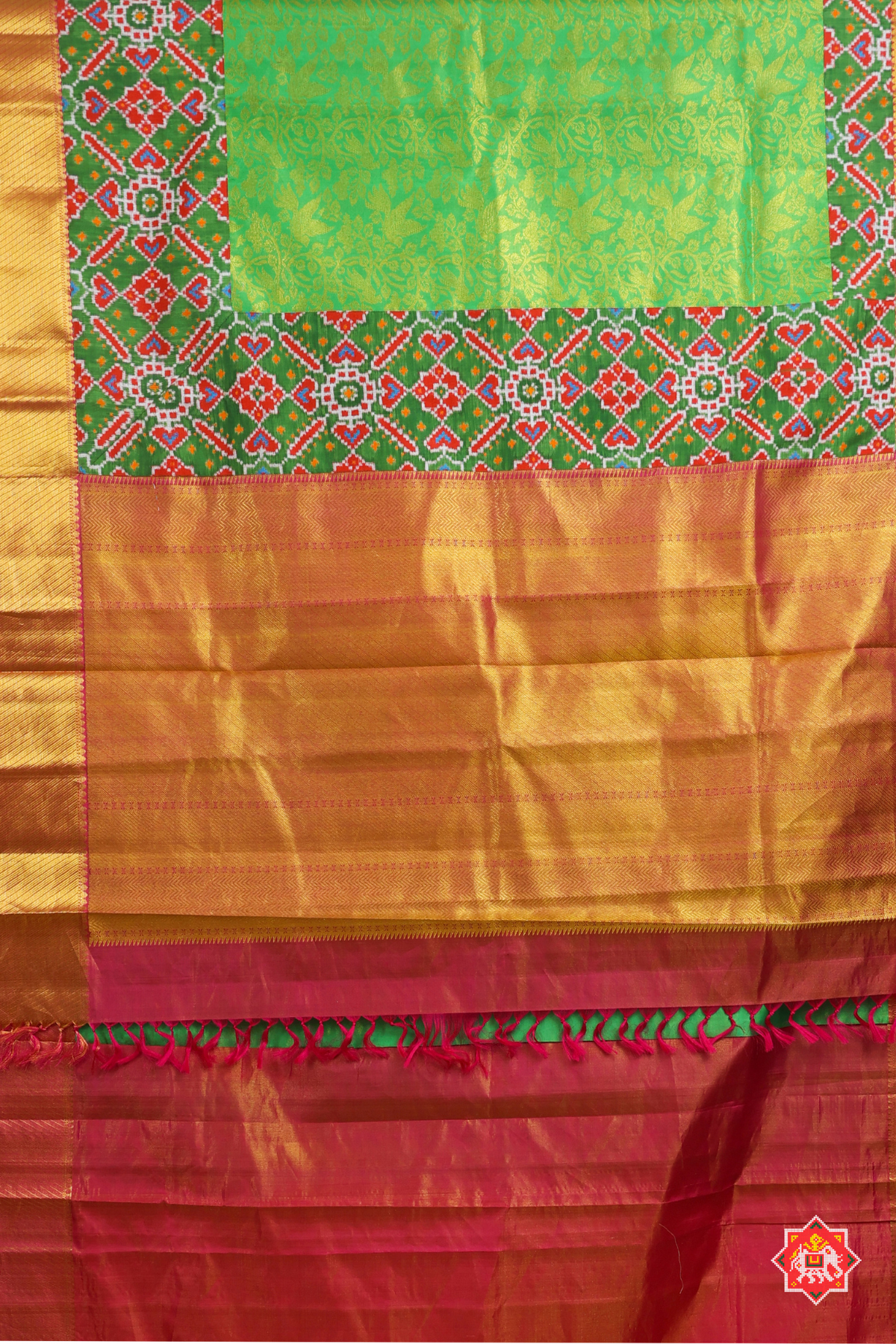 Masterpiece tissue kanchipuram with skirt border & navratna design patan patola saree