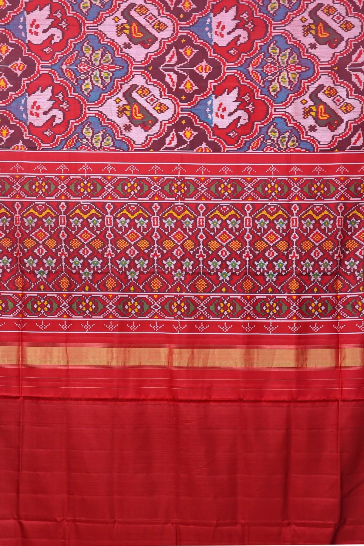 Small border with motifs design & pallu design tradional semi double ikat patola saree