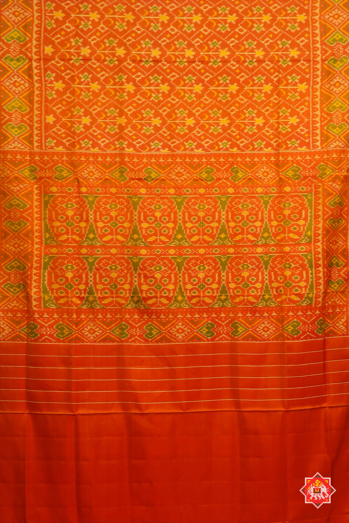 Traditional flowers design small tissue border single ikat patola saree