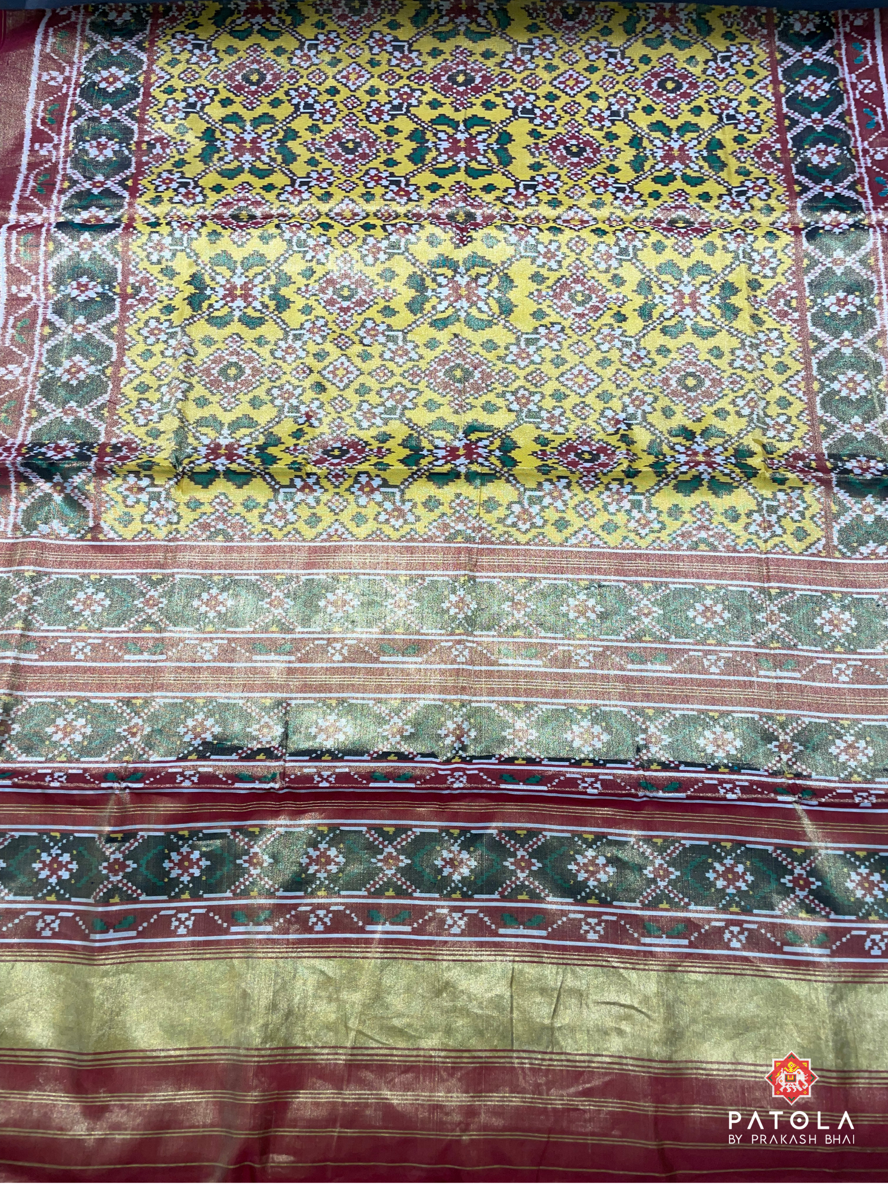 Traditional Navratna Design With Small Border Tissue Patola Saree