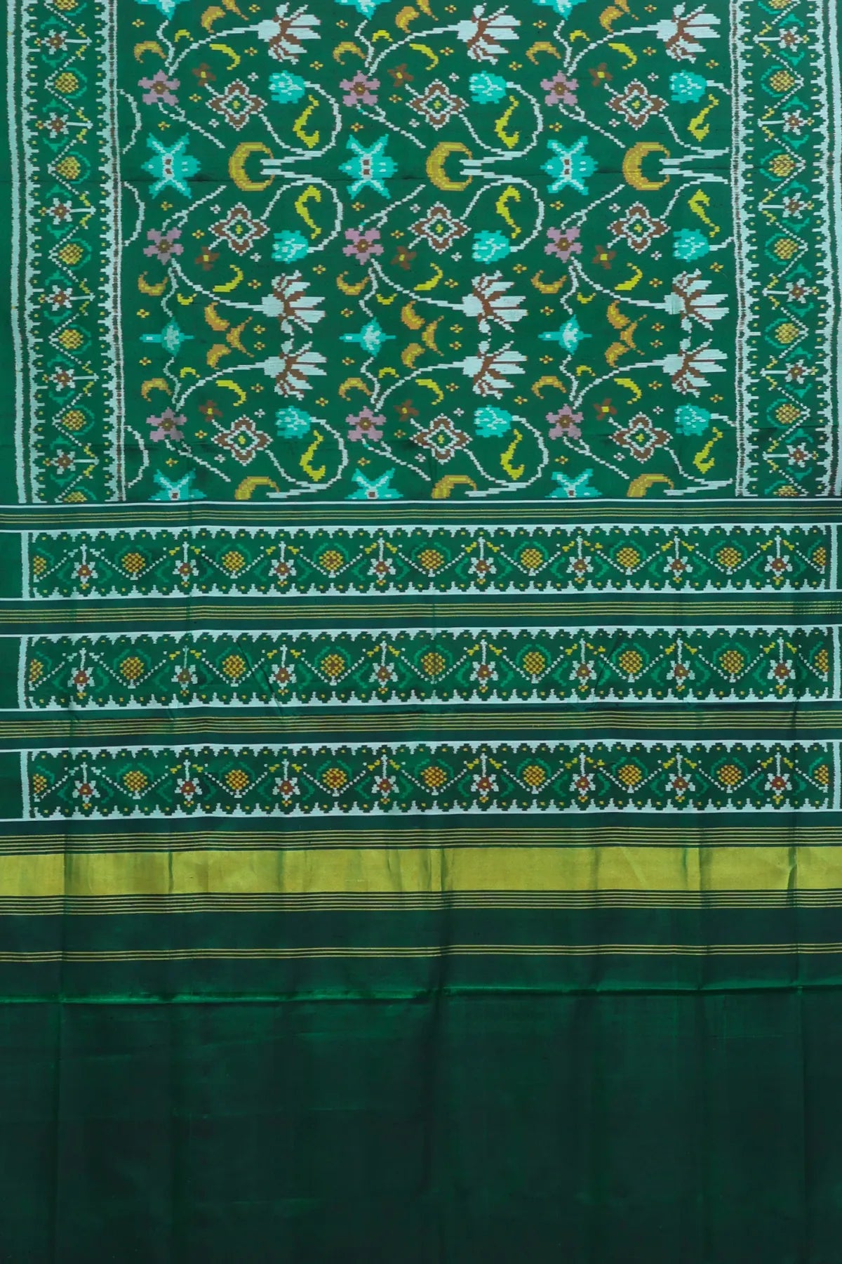 Rangoli design with pallu border traditional semi double ikat patola saree