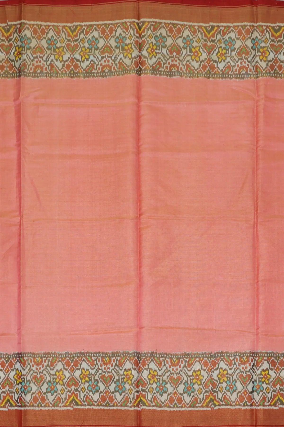 Plain pink with off white navratna manek chowk border tissue patola saree