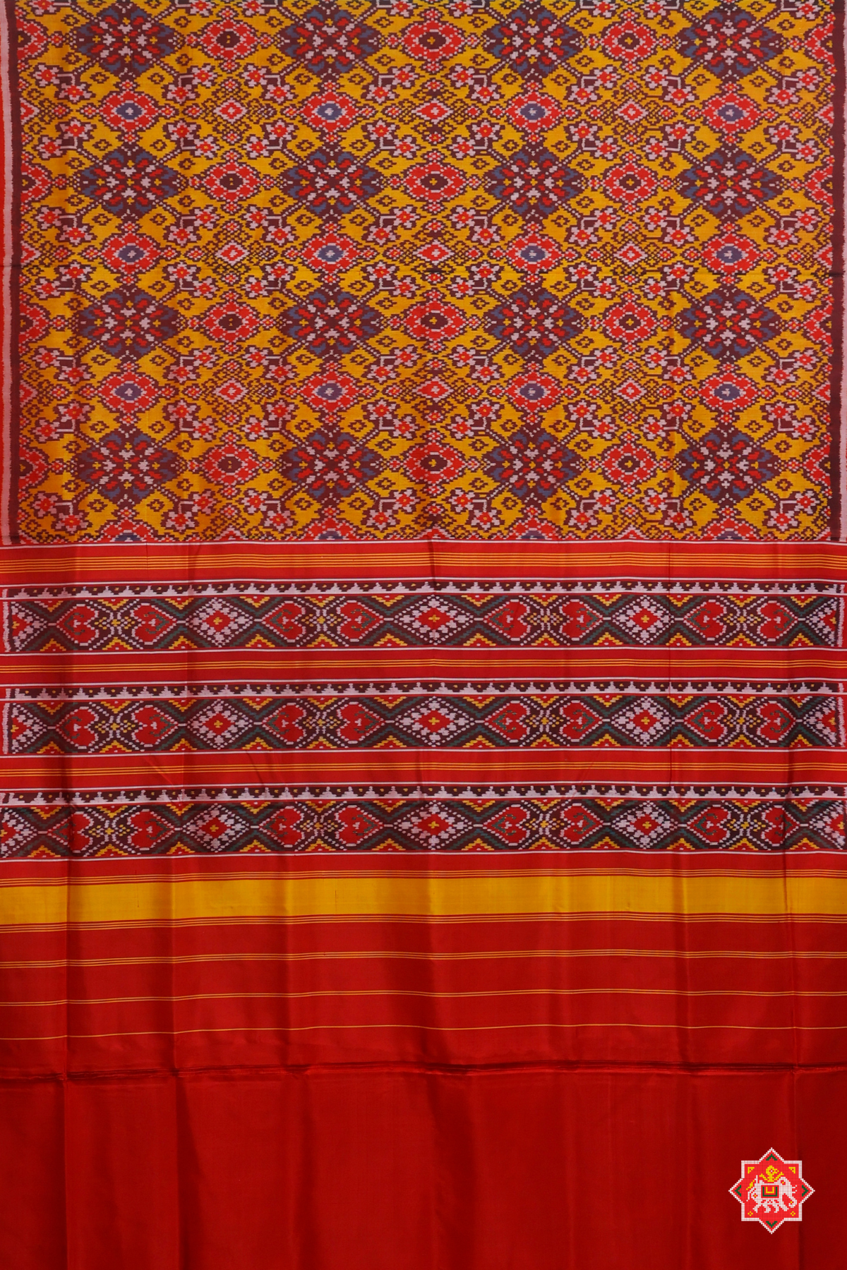Navaratna design minakari work without tissue small border single ikat patola saree