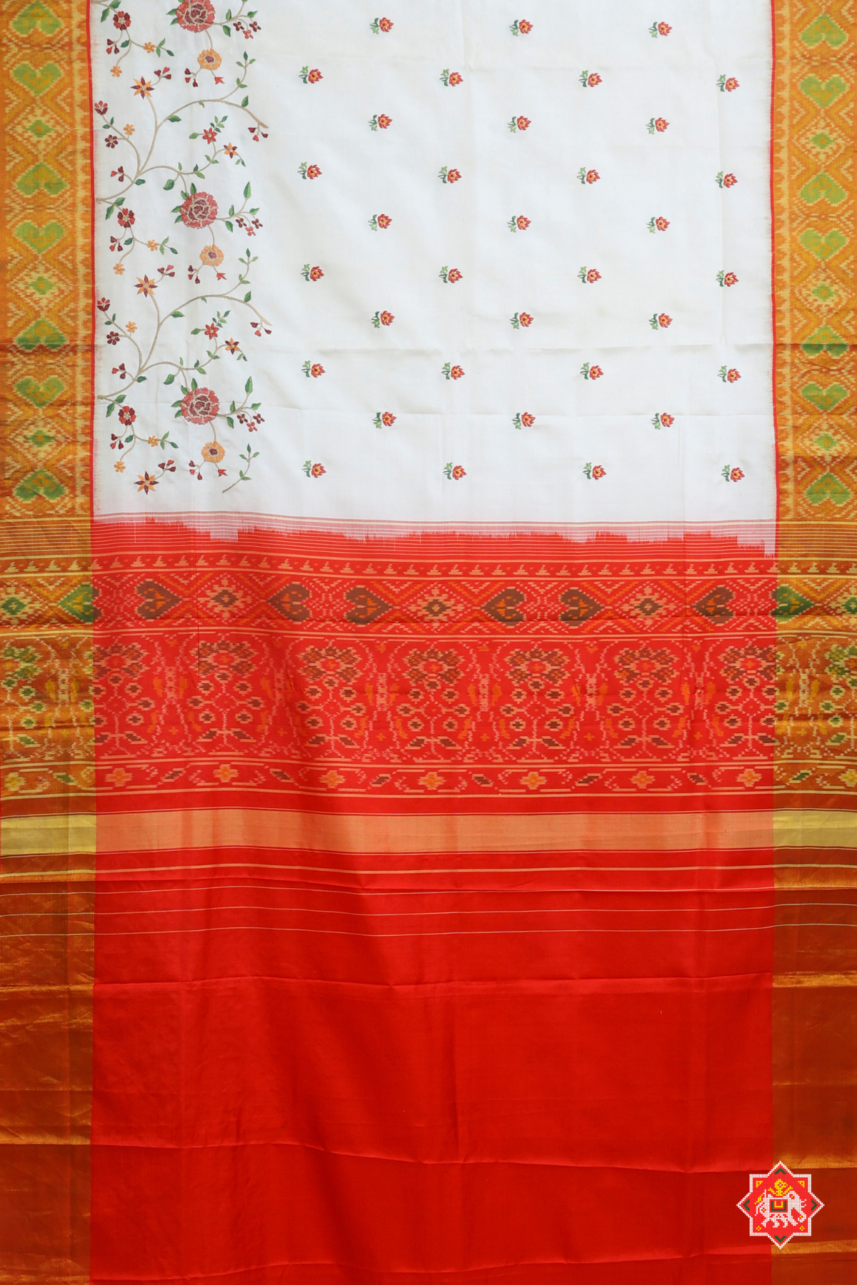 Pure patola with machinery embroidery work single ikat patola saree