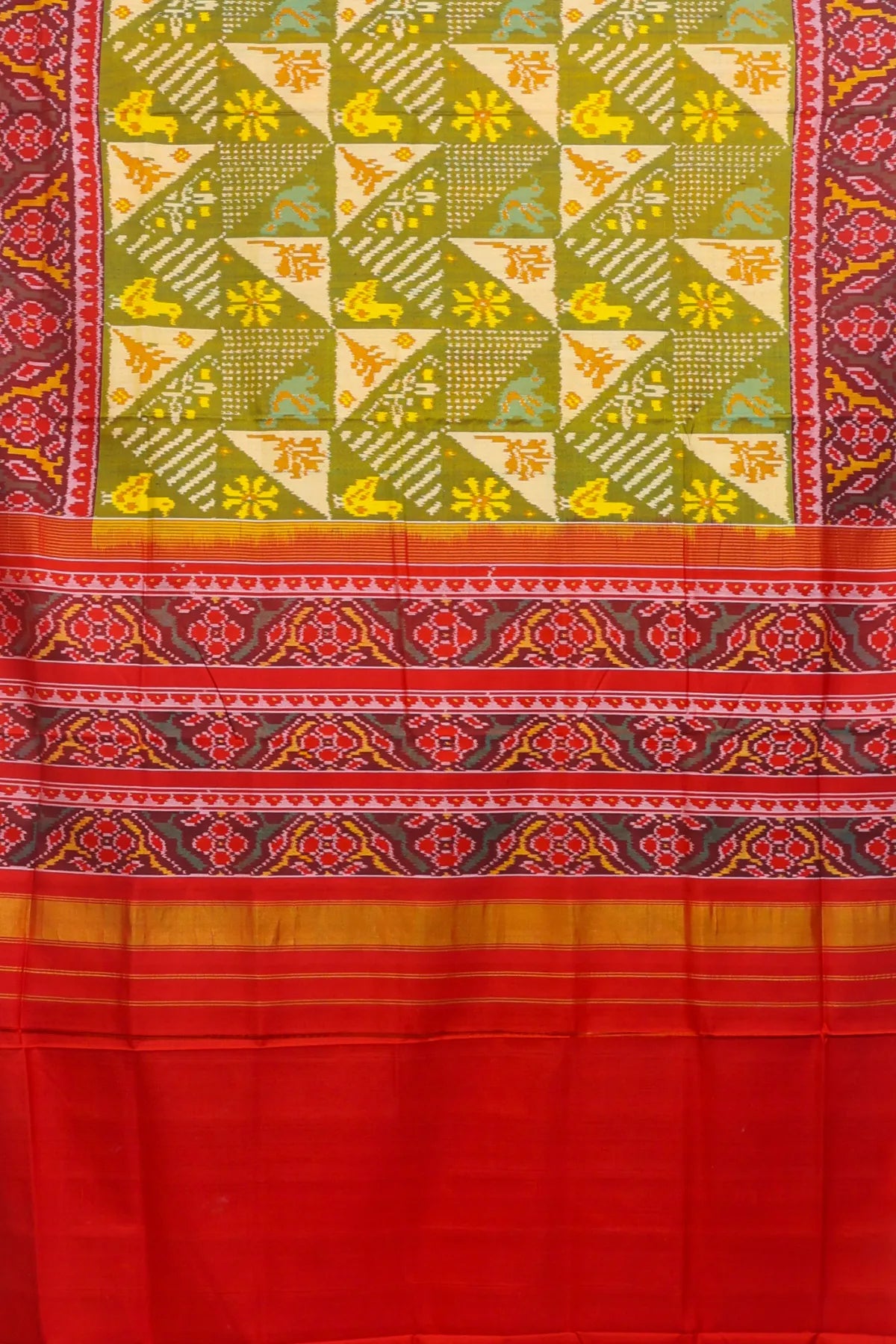 Funncy design with motif pallu border traditional design semi double ikat patola saree