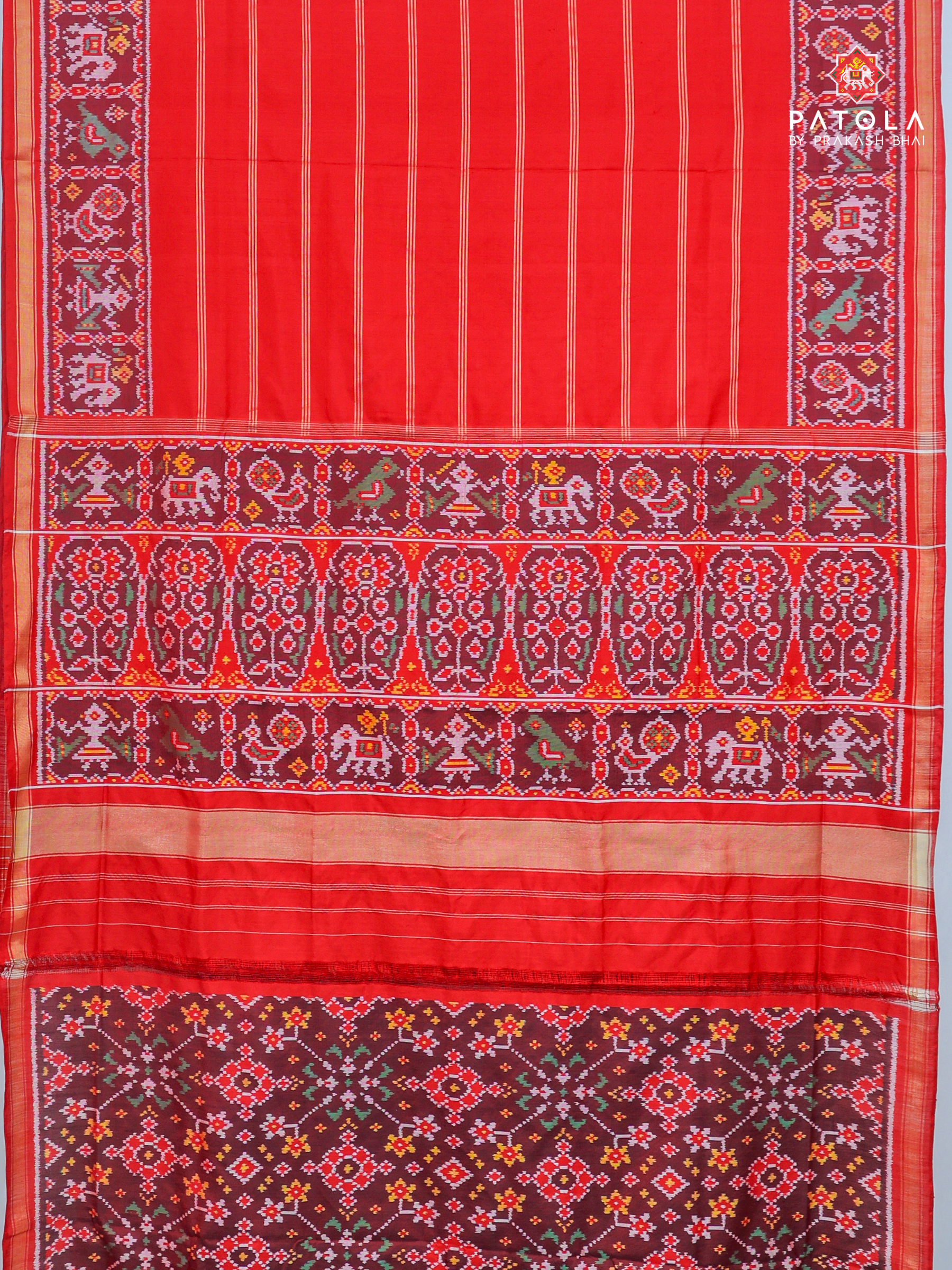 Masterpiece Plain Red with Patola Tissue Lines design with blouse patola design Semi double ikat patola saree