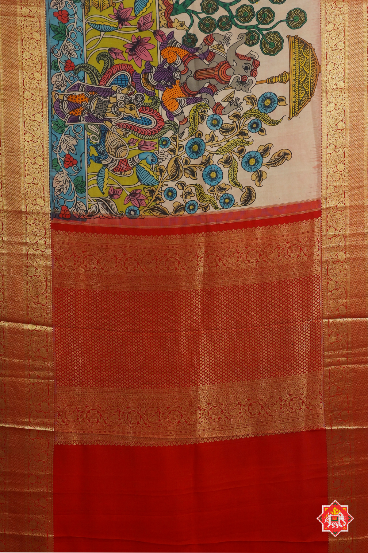 Hand painting art kalamkari with skirt border & kanchipuram work saree ( masterpiece)