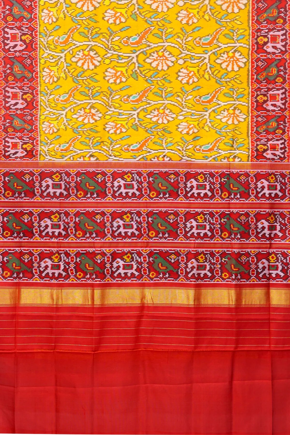 Fancy flower design with motifs design pallu border traditional design semi double ikat patola saree