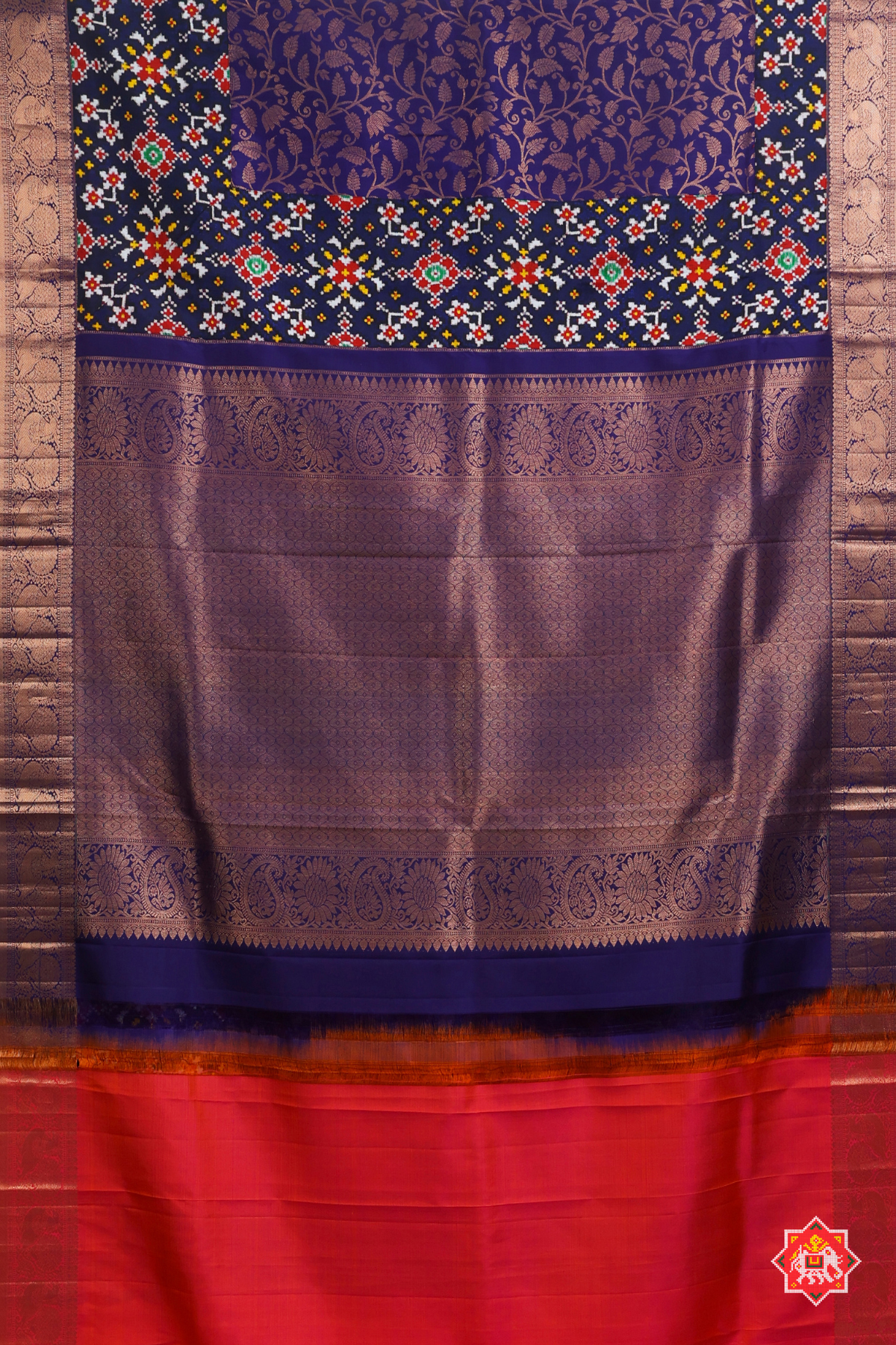 Masterpiece tissue kanchipuram with skirt border & navratna design patan patola saree