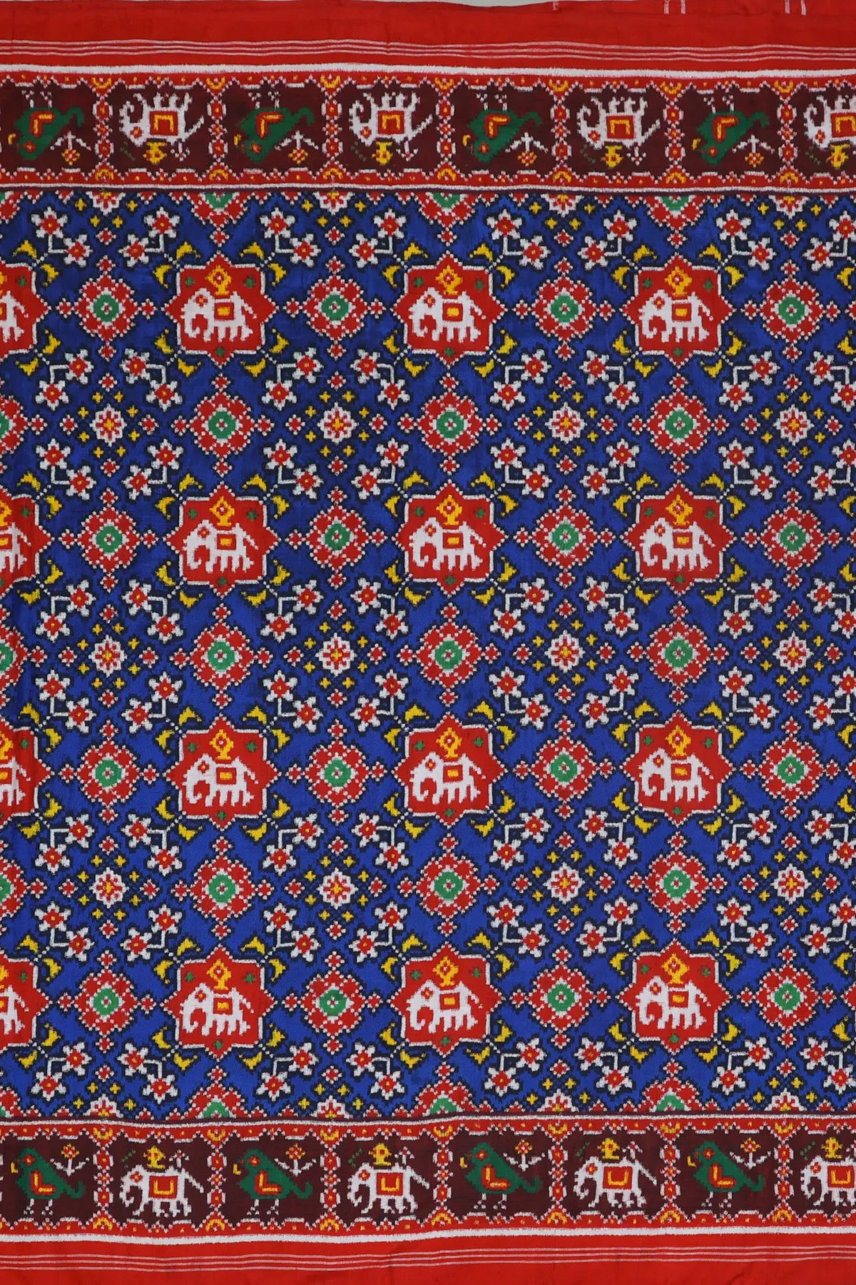 Patan patola navratna design with small elephant & traditional pallu pure double ikat patola saree