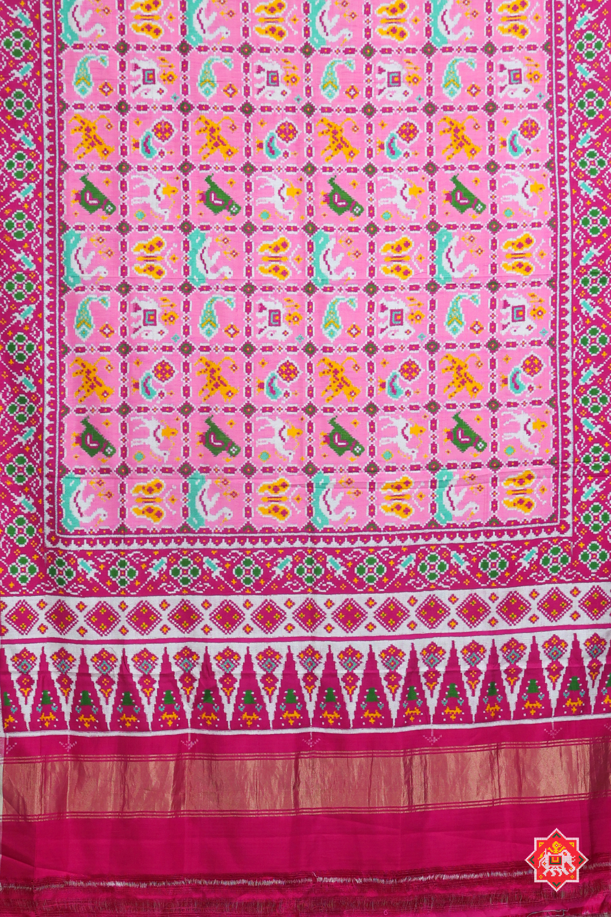 Patan patola  small square with 8 motifs design pure double ikat patola saree