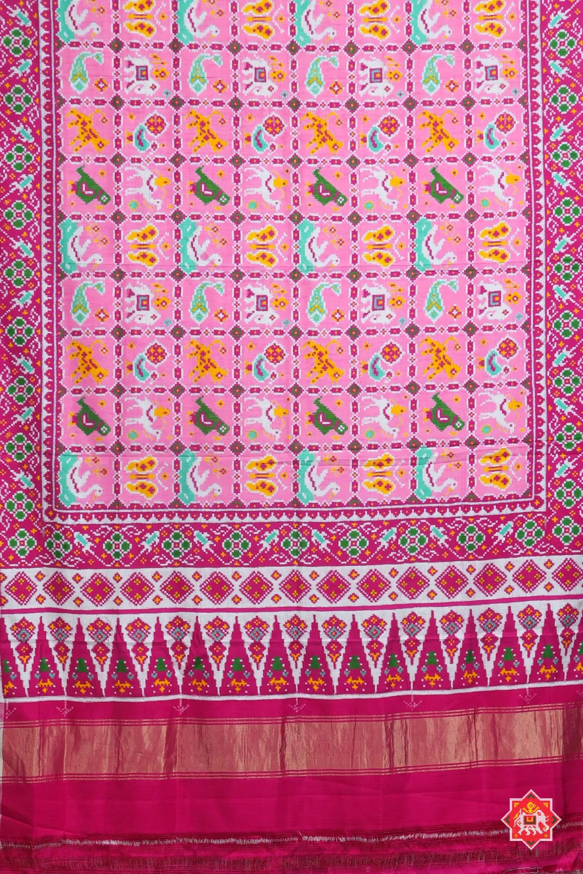 Patan patola  small square with 8 motifs design pure double ikat patola saree