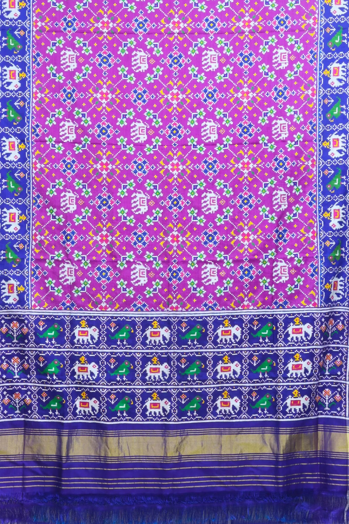 Patan patola traditional navratna design with elephent & border pallu motif design pure double ikat saree