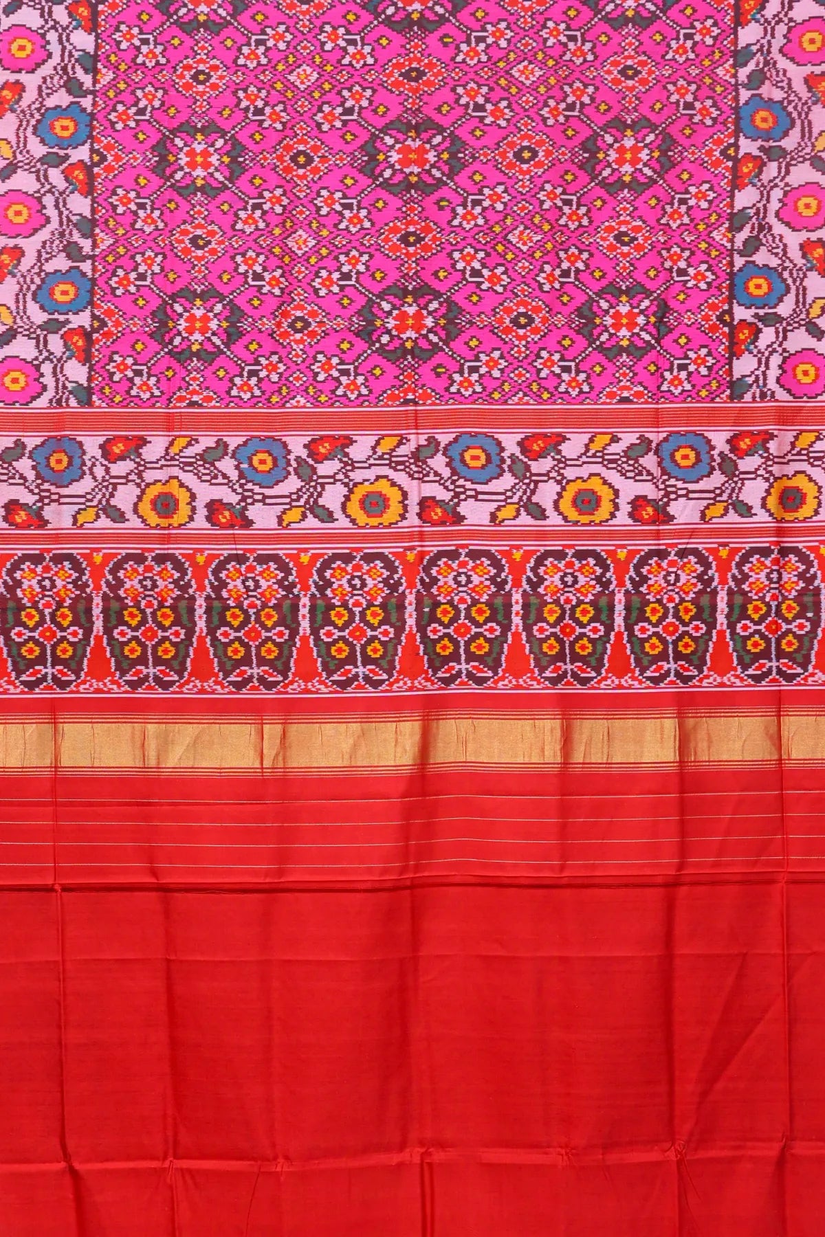 Navratna design with flowers border semi double ikat patola saree