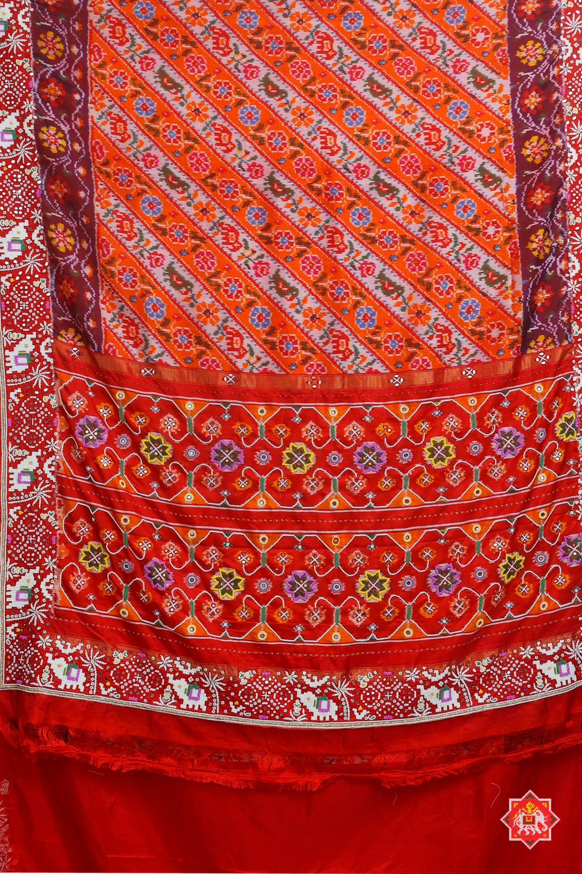 Classic lehariya design with border design hand moti work ( special navratri concept) hand work saree