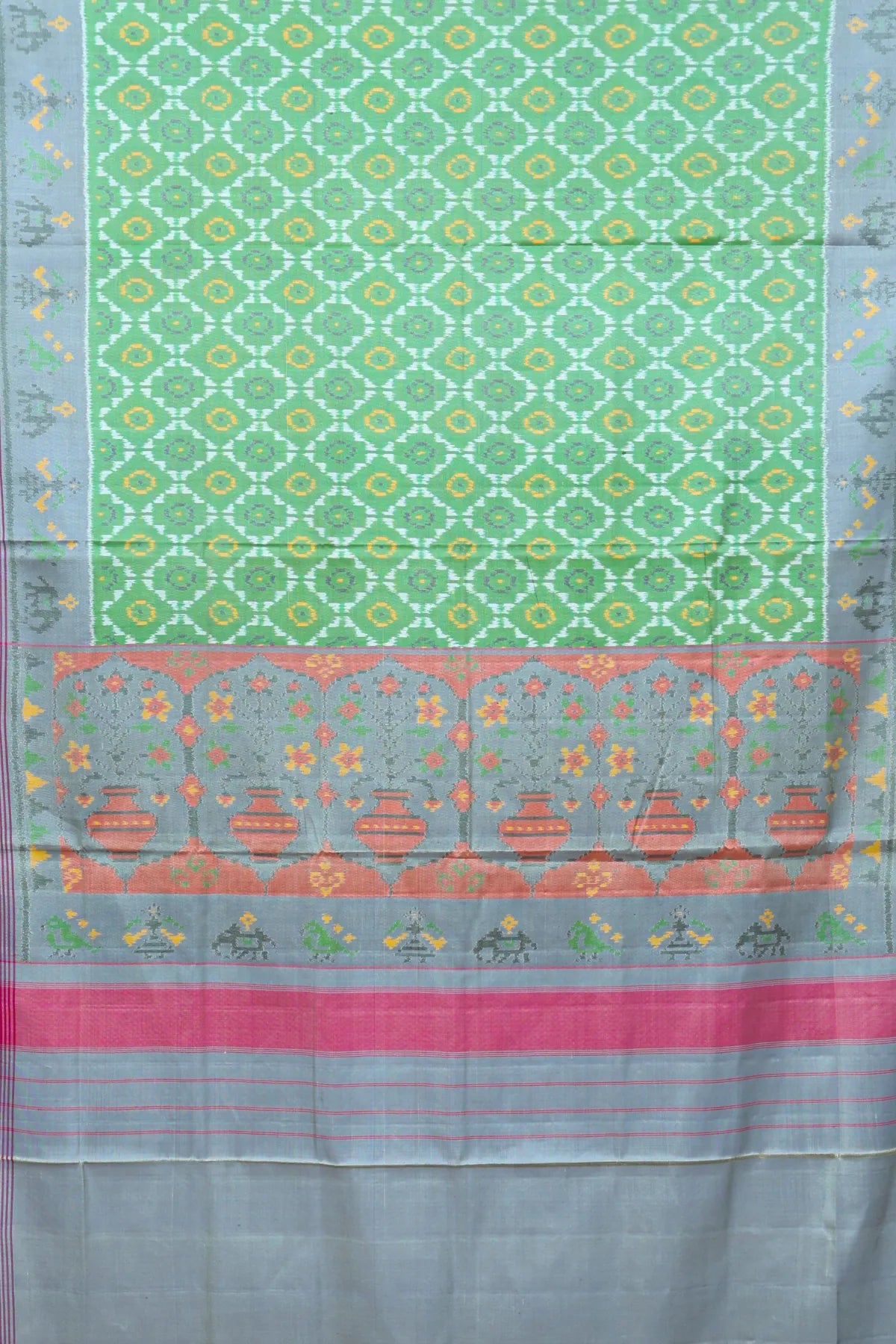 Fancy flower design with motifs design pallu border semi double ikat patola saree