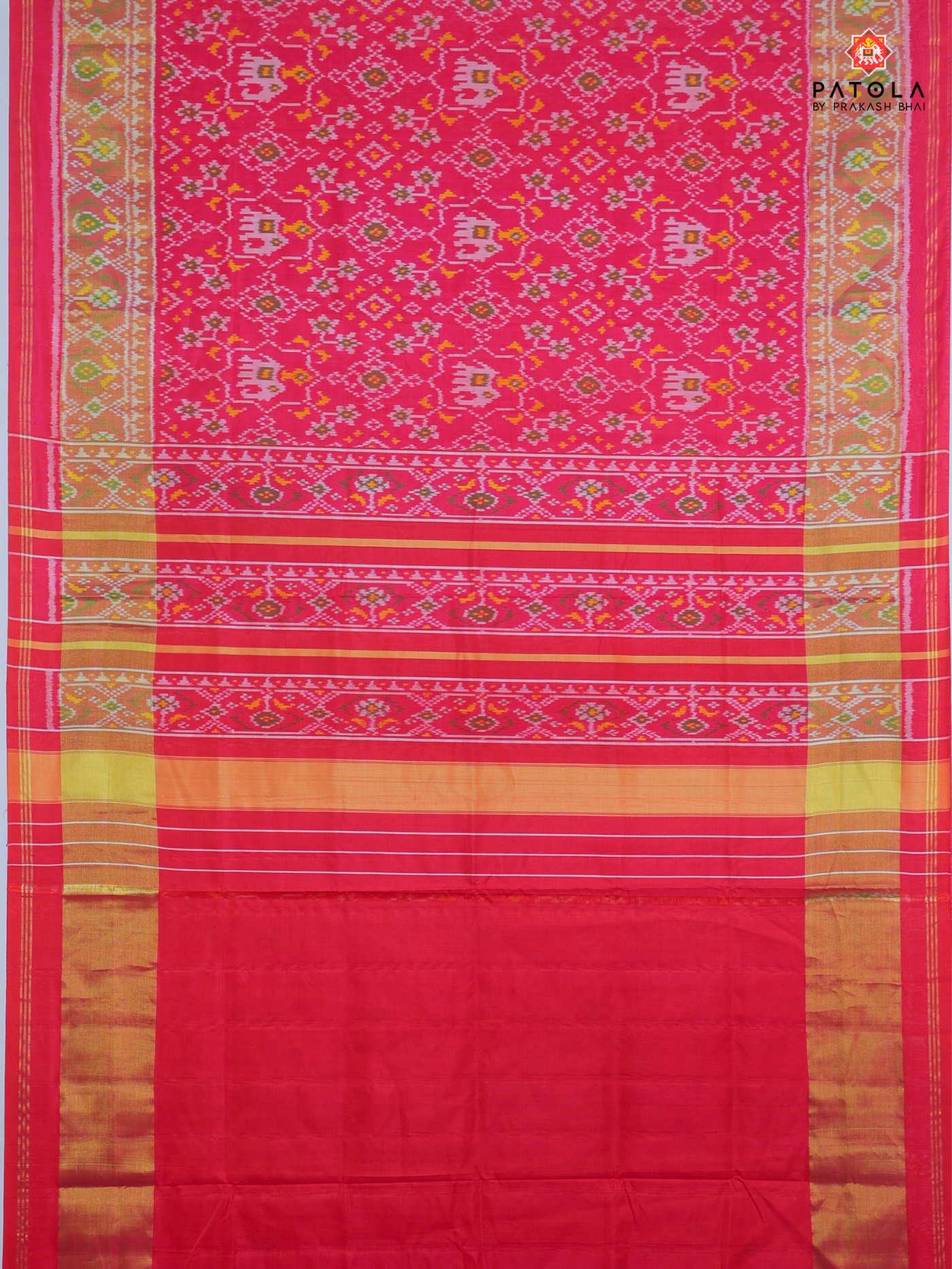 Navratna Design with Elephant Motif Single Ikat Patola Saree
