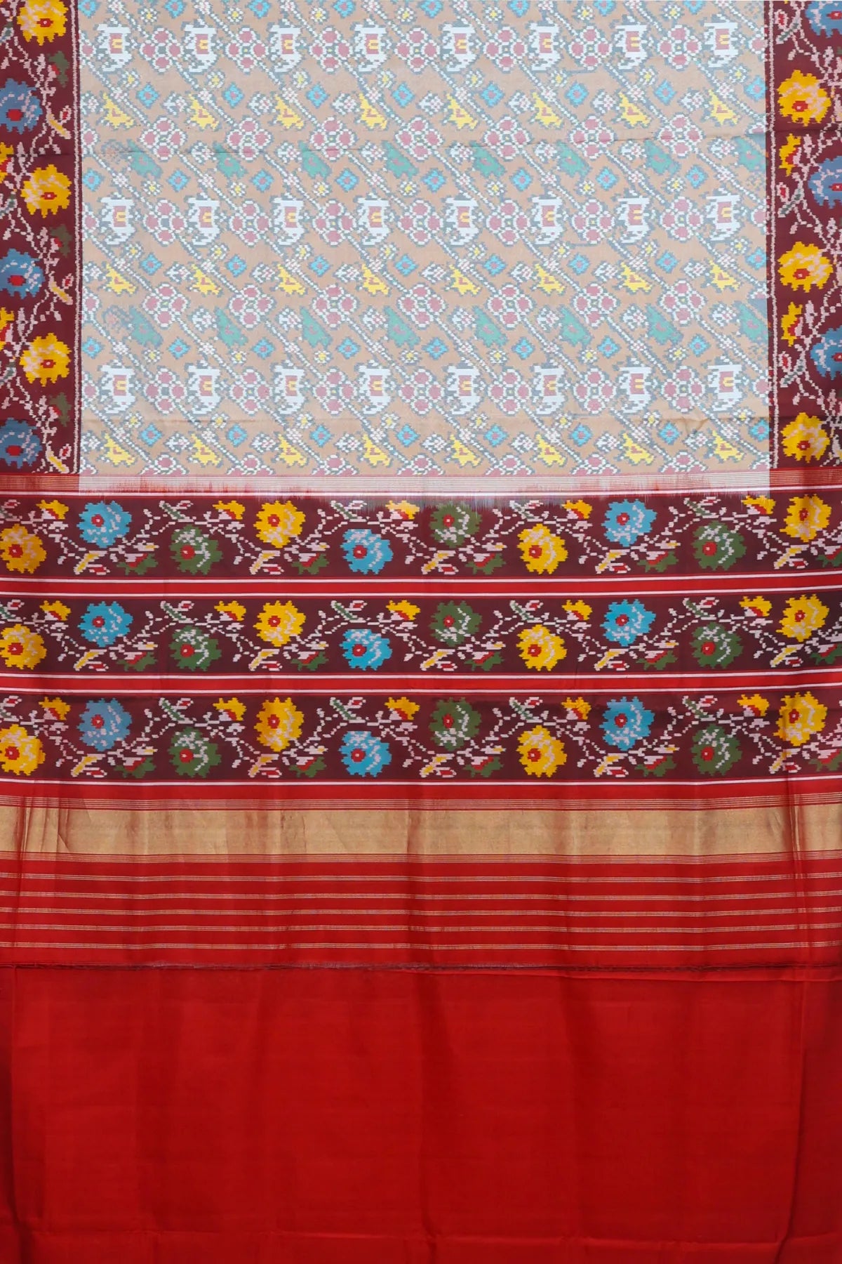 Crosse lehriya design with pallu flower border design semi double ikat patola saree