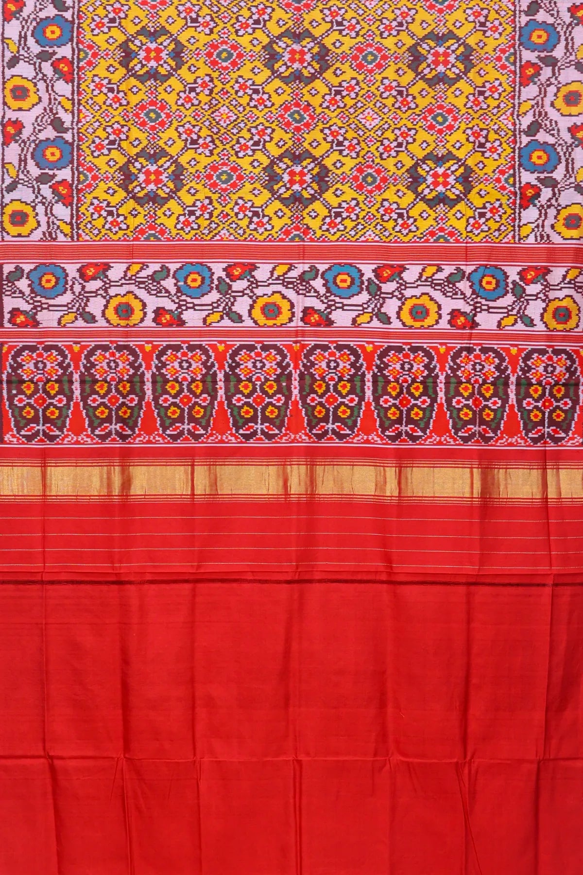 Navratna design with flowers border semi double ikat patola saree