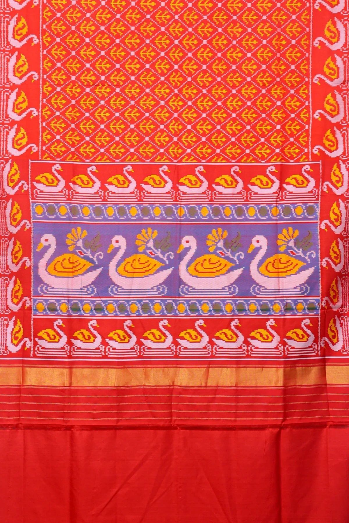 Fancy design with scut border pallu border design swan Semi double ikat patola saree